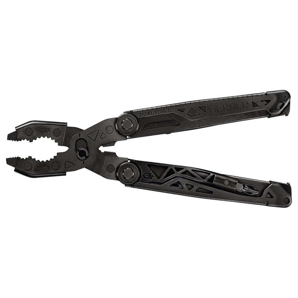 Gerber Gear Dual-Force Multitool - Heavy Duty Black Multi-Tool with Center Axis Driver, Blunt Nose Pliers, Saw & Wire Cutters - Perfect for Camping, Hiking, Survival & DIY Projects