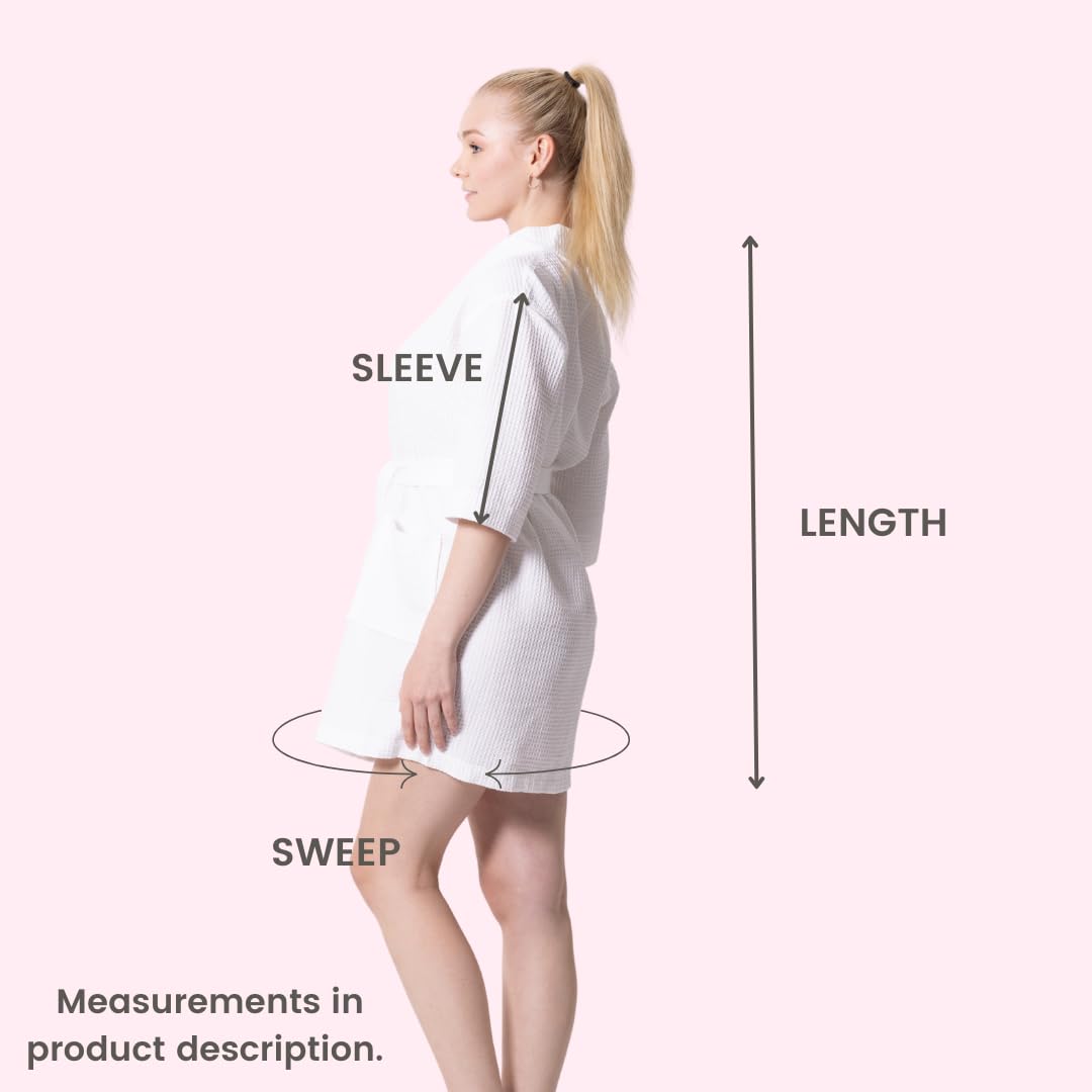 Premium Short Waffle Robe for Women & Men - Soft Cotton Polyester Blend Bathrobe with Square Weave - Lightweight Spa Robe for Lounge, Beach Cover-Up & Hotel Style Relaxation
