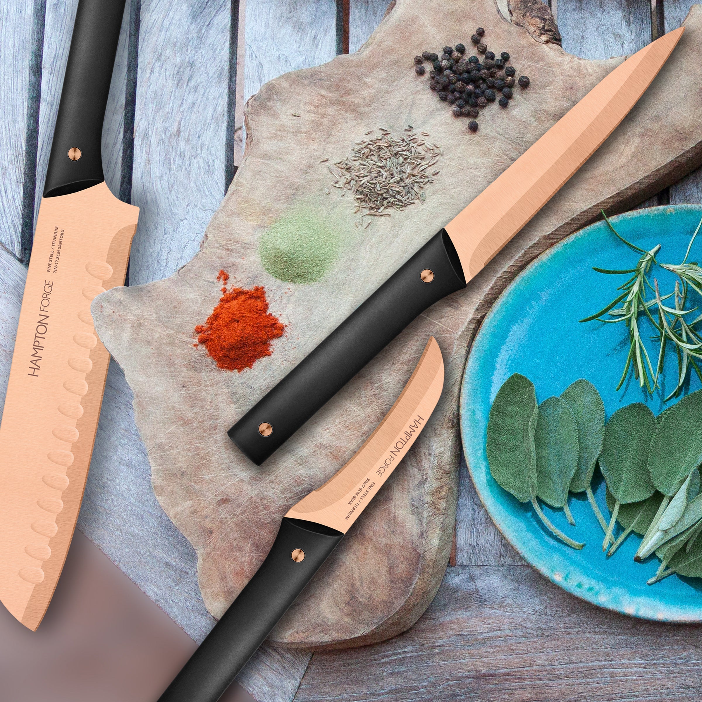 Premium 13-Piece Stainless Steel Knife Set with Copper Accents - Perfect for Home Kitchen, Cooking, and Gift Giving