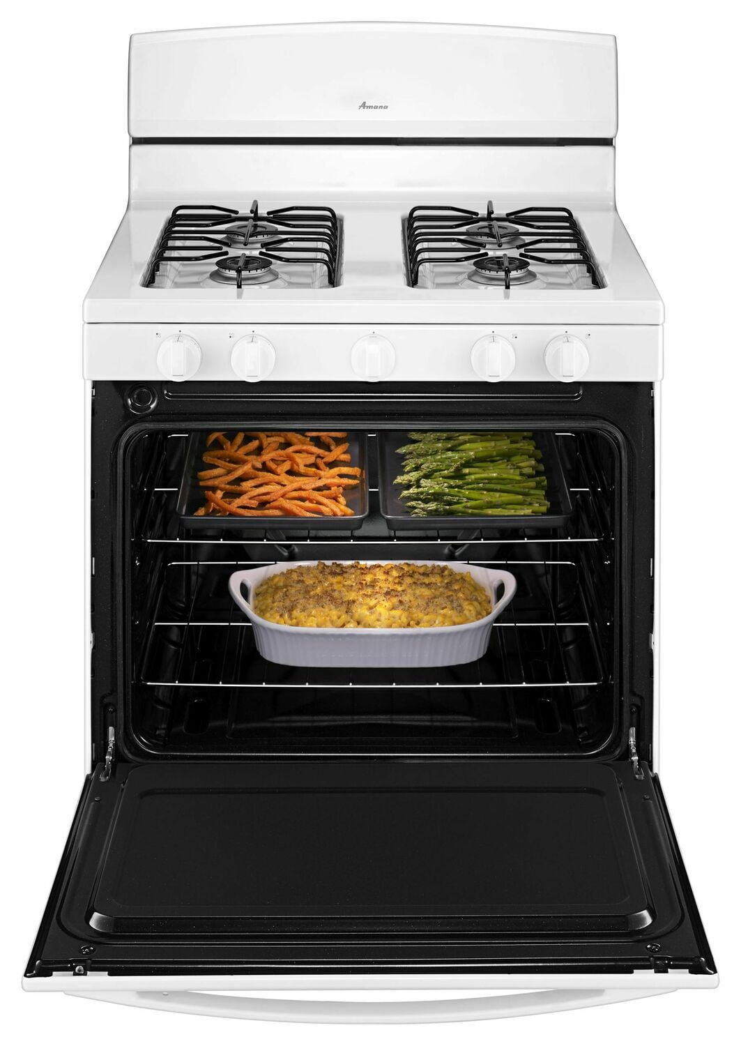 Amana AGR4230BAW 30 Inch White Gas Range with Easy-Access Broiler Door - Perfect for Home Kitchens, Baking & Family Cooking