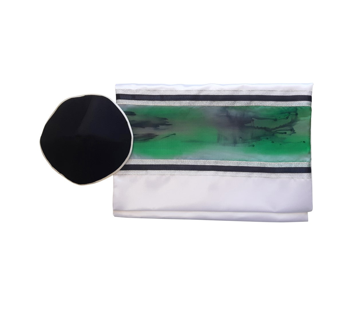 Hand-Painted Green Marble Silk on Wool Wedding Tallit Shawl – Perfect for Jewish Ceremonies, Bridal Gifts & Special Occasions