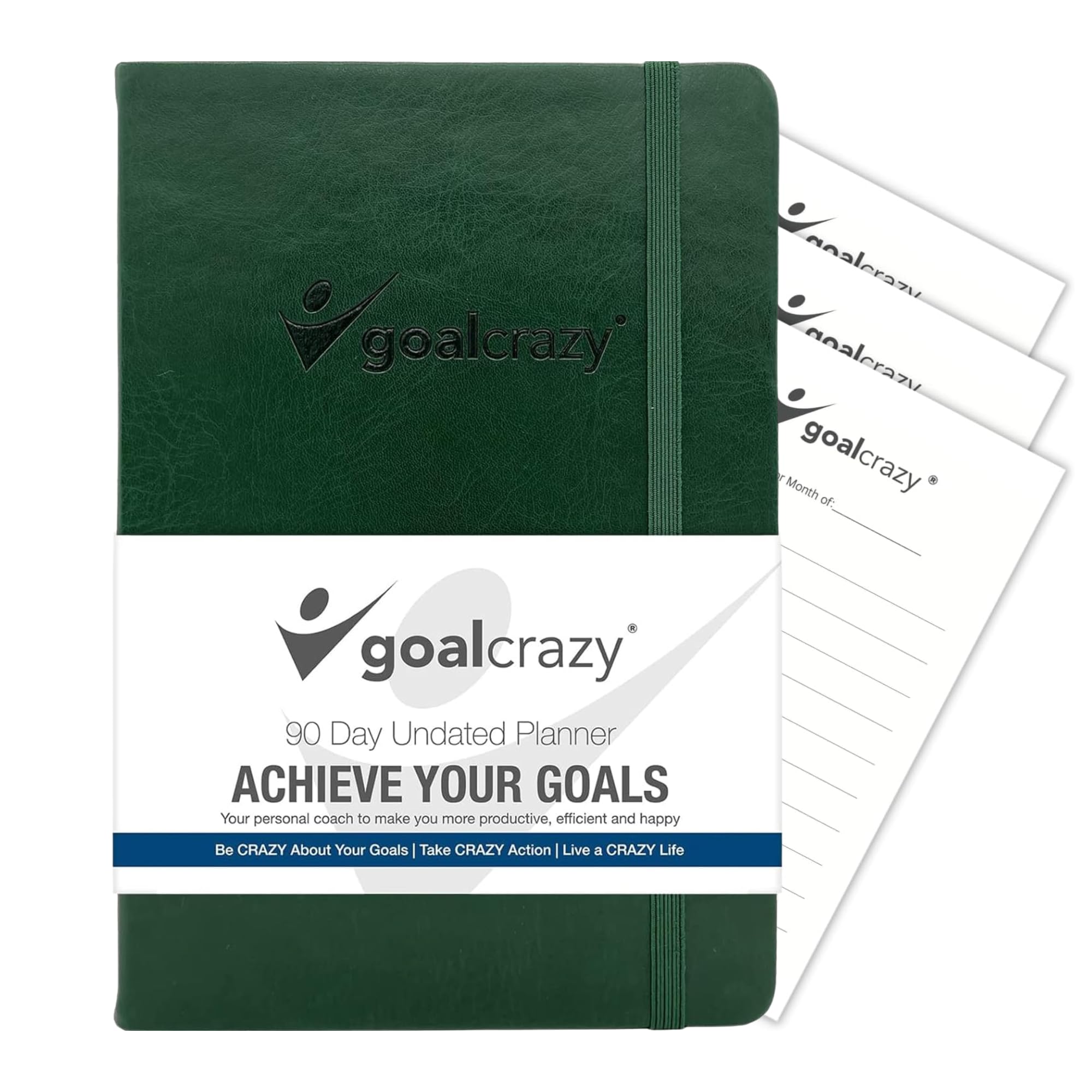 90 Day Undated Planner & Guided Journal - Weekly Organizer, Productivity Habit Tracker for Goal Setting (2025-2026) | Inspirational Leather Notebook with Almond Pages in Forest Green | Perfect for Work, School, and Personal Development