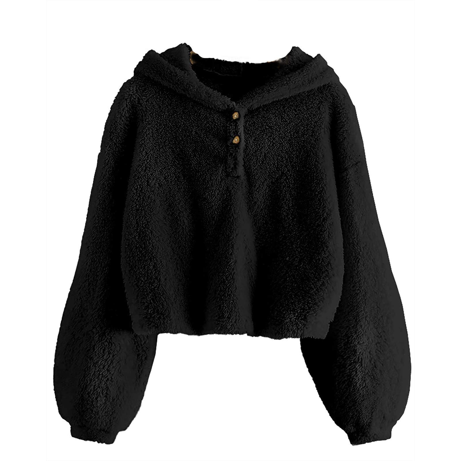Girls Fleece Hoodie with Buttons - Warm & Loose Pullover Jacket for Kids - Sparkly Winter Coat for Girls - Perfect for School, Playdates & Outdoor Activities
