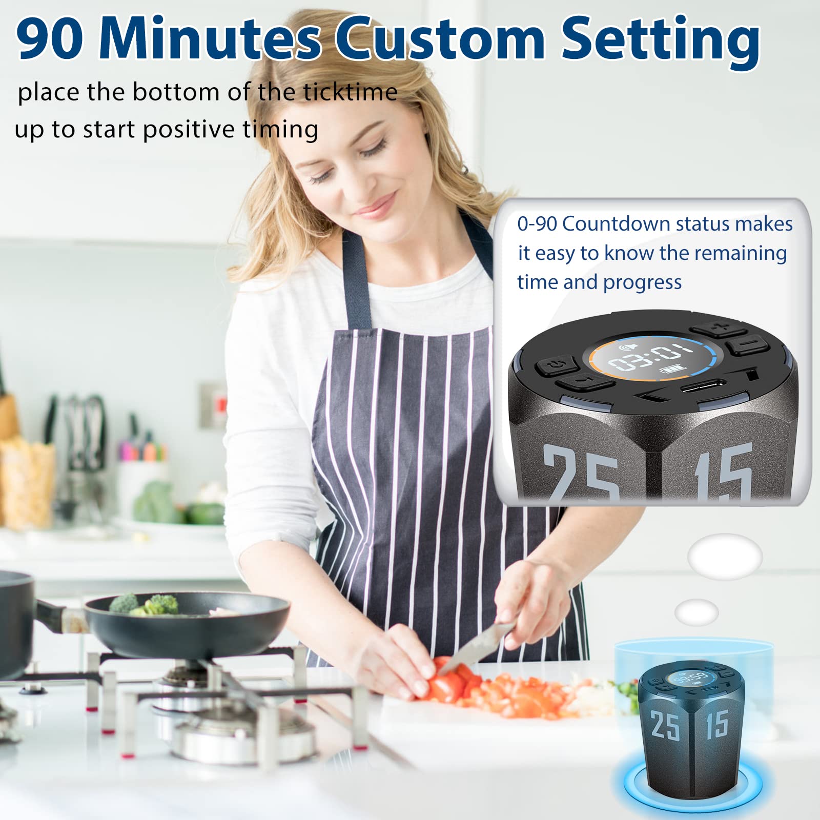 Hexagon Pomodoro Timer - Digital Cube Timer with Magnetic Base, Visual Flip Display & Multiple Time Presets | Silent & Alarm Modes, Count Up/Down | Perfect for Classroom, Cooking, Gym, Office & Study Focus