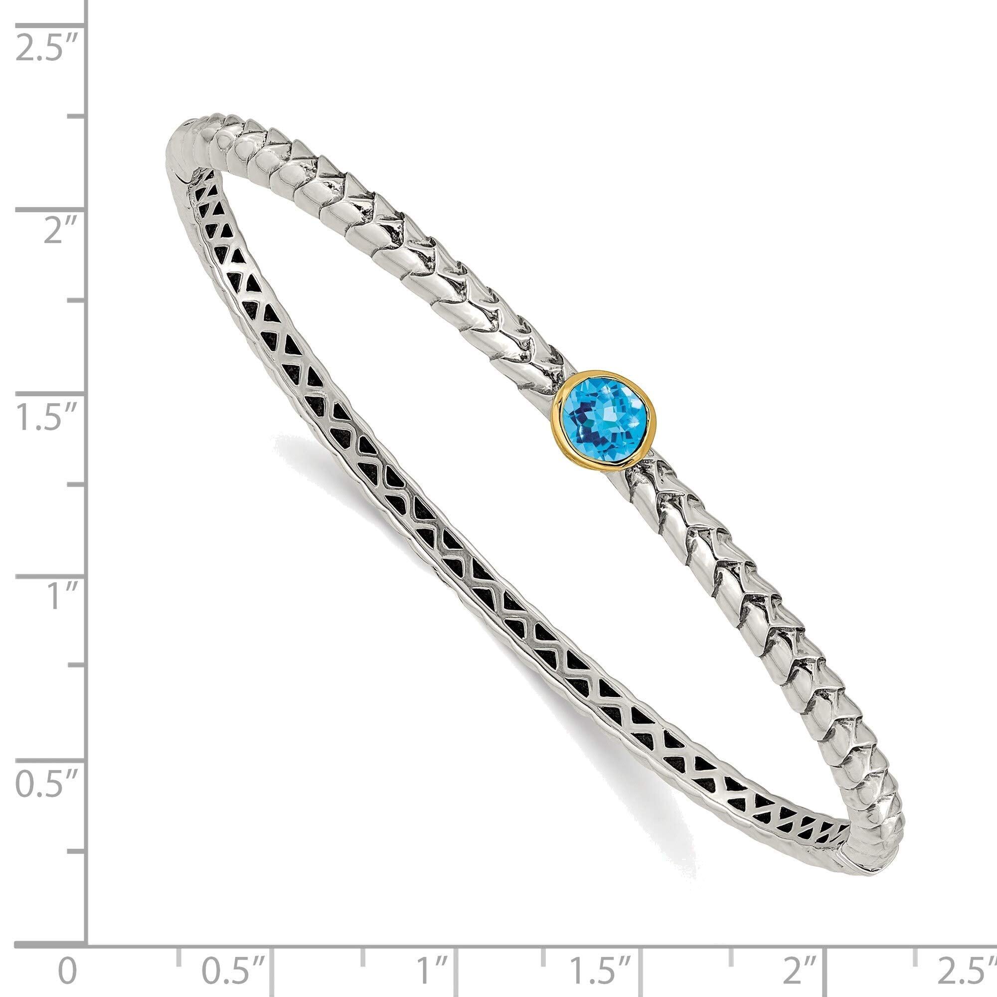 14k Blue Topaz Sterling Silver Bangle Bracelet for Women - Elegant Handmade Jewelry Gift for Birthday, Anniversary & Special Occasions