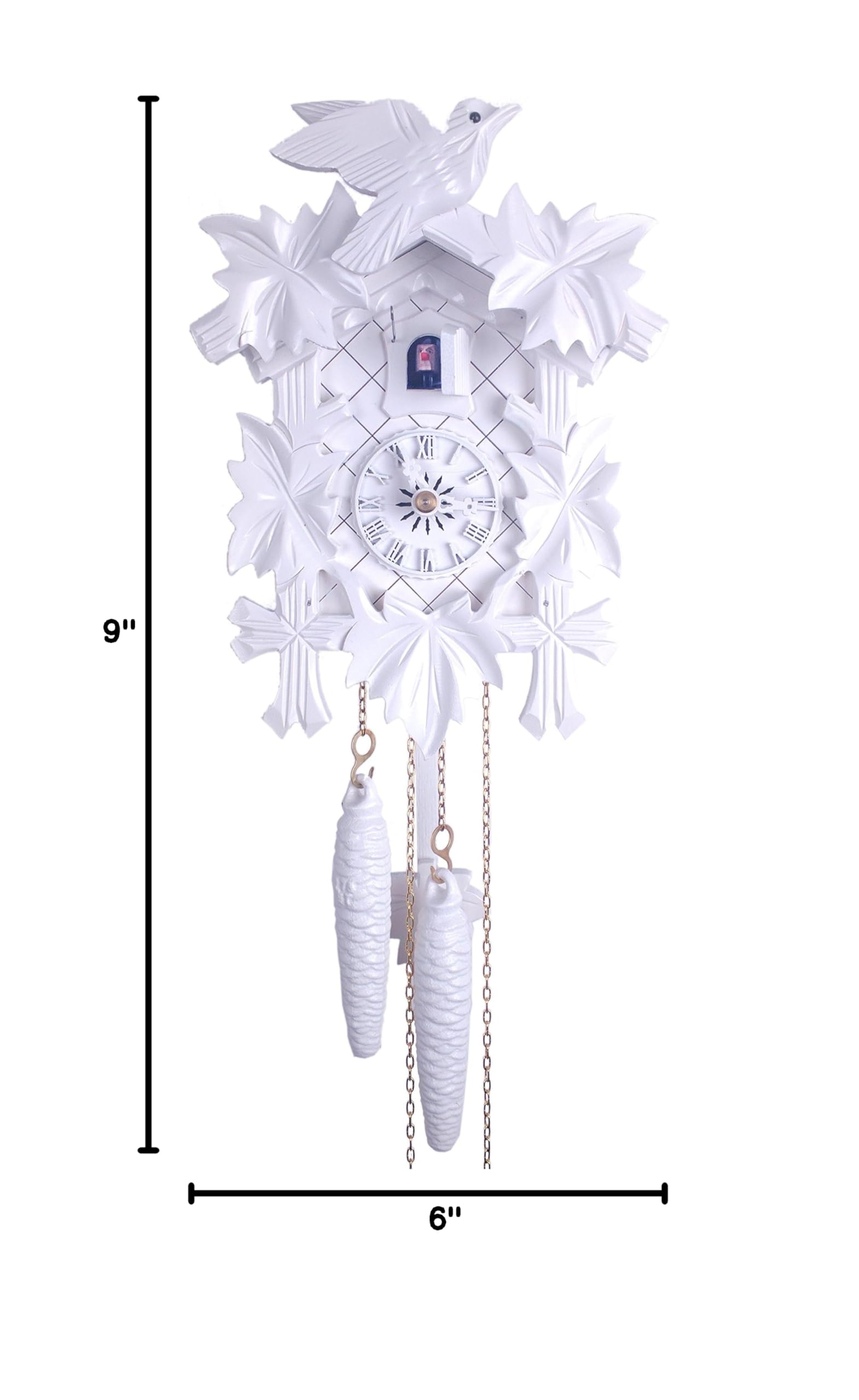 Handcrafted White Day Cuckoo Clock with Five Wooden Leaves & Singing Bird - Perfect for Home Decor, Wall Clock & Gift for Christmas, Birthday