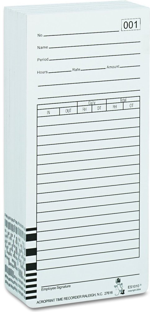 Acroprint 09-9111-000 ES1010 Totalizing Payroll Recorder Time Cards - 6 Packs of 100 (600 Cards Total) for Employee Time Tracking & Payroll Management | Ideal for Small Businesses, Offices & HR Departments