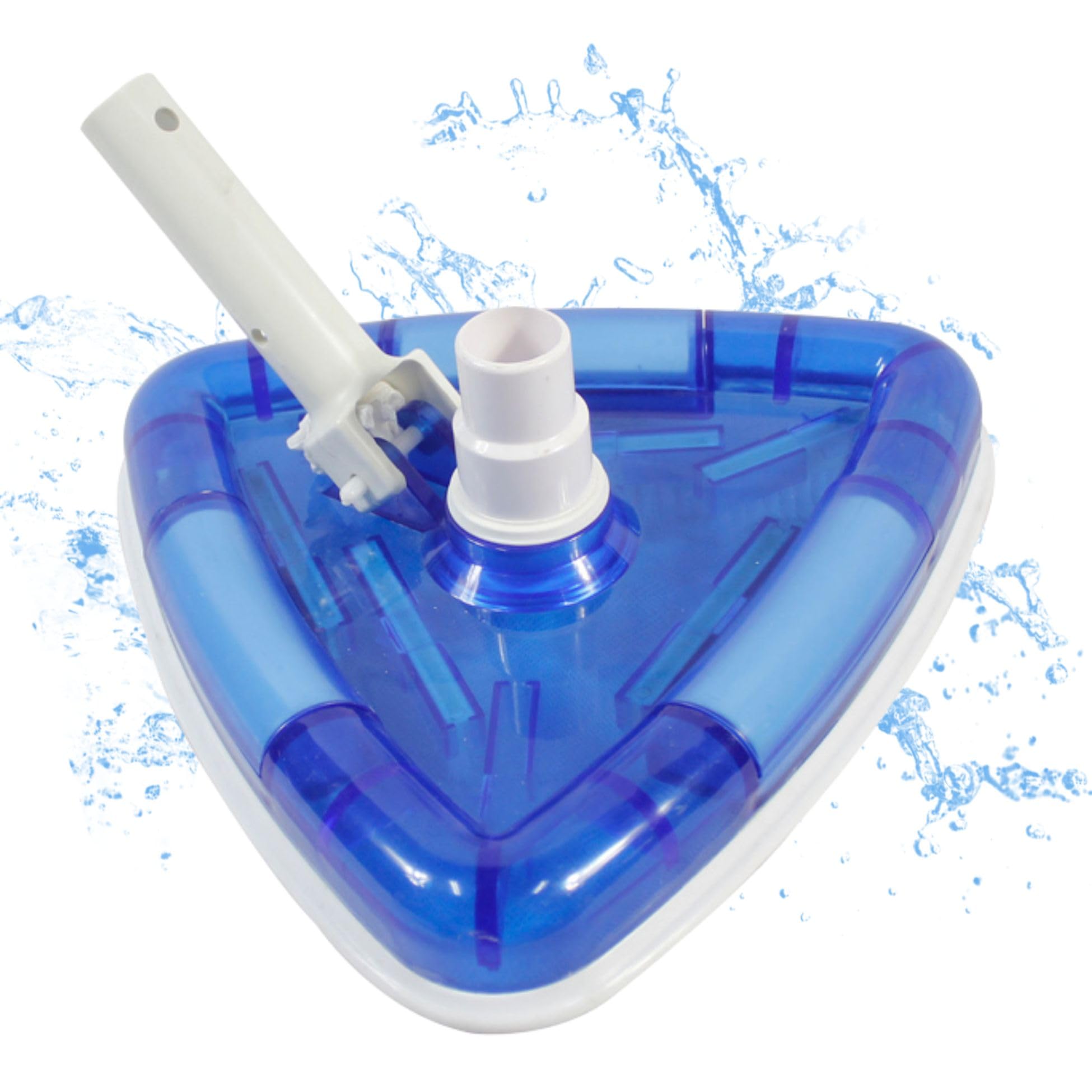Premium Weighted Triangle Pool Vacuum Head for Above Ground & Inground Pools - Swivel Hose Cuff with Bottom Brushes, Transparent Blue Design - Perfect for Quick Cleaning & Debris Removal in Backyard, Residential & Commercial Pools