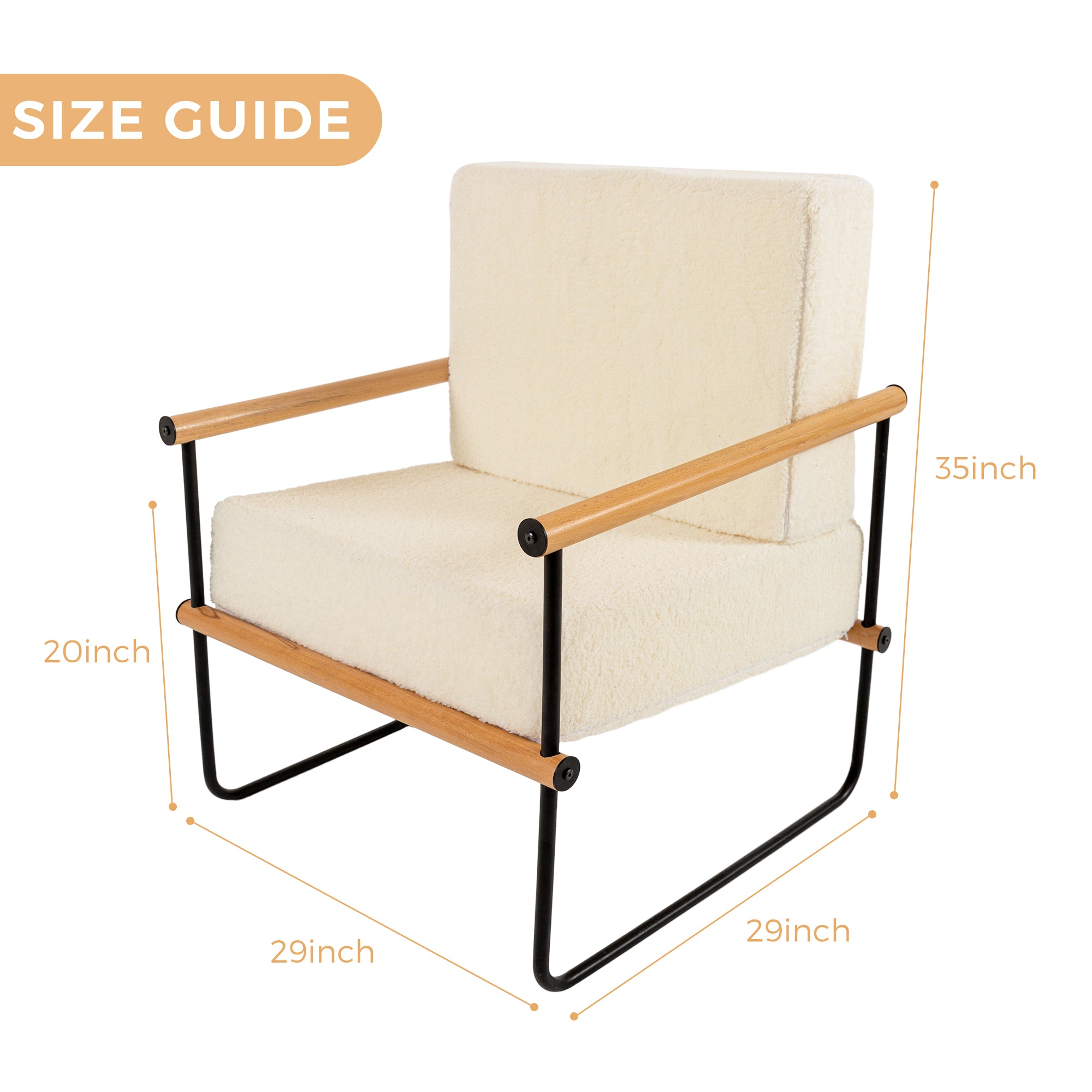 MAXYOYO White Framed Upholstered Armchair - Modern Metal & Wood Accent Chair with Thick Cushioning | Perfect for Living Room, Bedroom, or Office Decor
