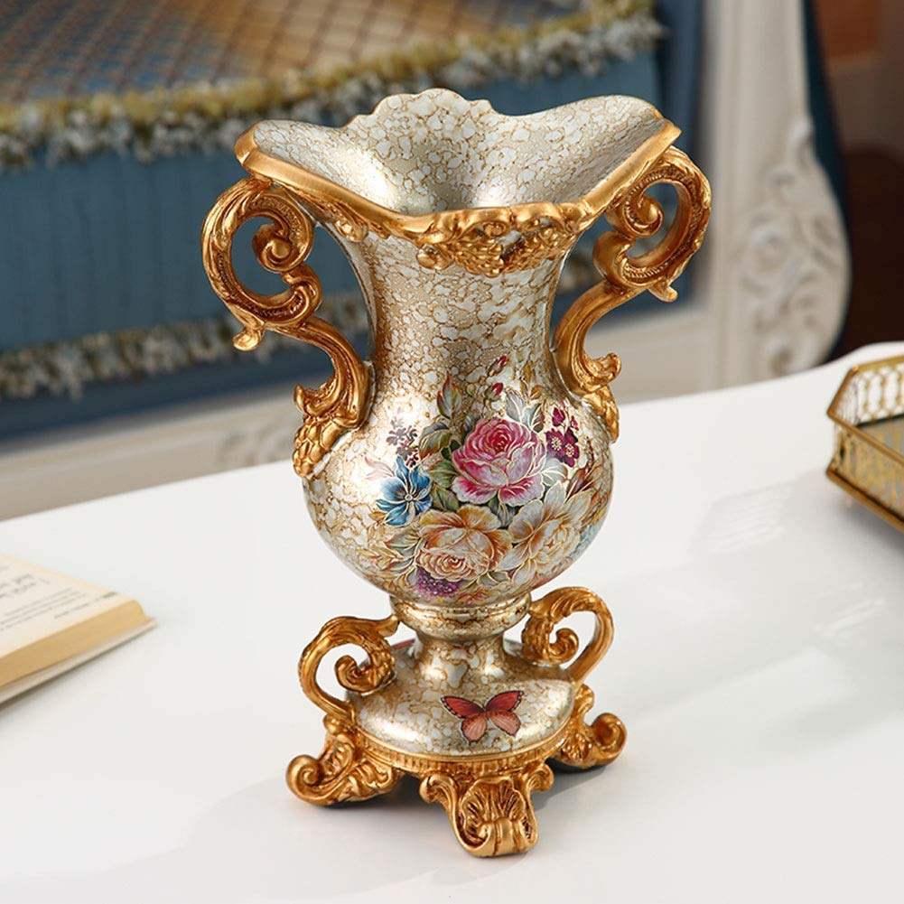 European Style Retro Large Resin Flower Vase - Hand Painted Tall Decorative Vase for Living Room, Dining Table, Bedroom, Office & Hotel Decor (Beige, 22×30.5×15.5cm) | Perfect Centerpiece for Weddings, Home Styling & Interior Design