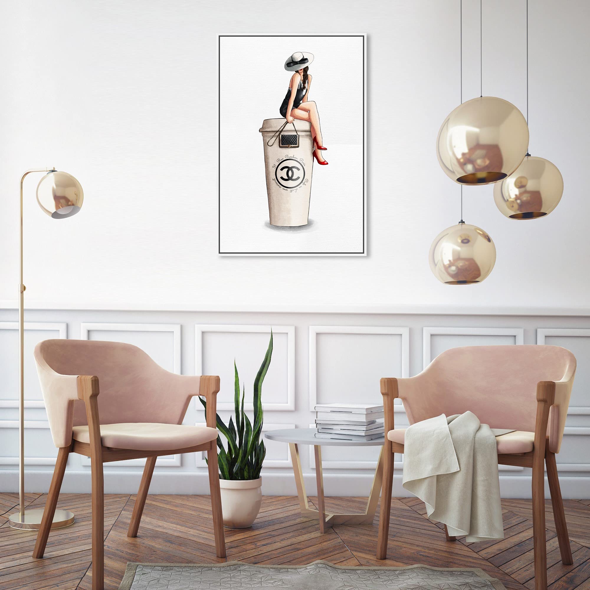 Oliver Gal Artist Co. Fashion & Glam Wall Art Canvas Prints - Handbags Cafe Au Lait Cambon Dark Home Décor - 20x30 Inches White Framed Artwork for Living Room, Bedroom or Office Decor