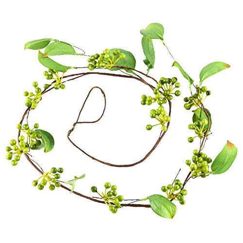 Artificial Green Berry and Leaf Garland - 6ft Faux Vine Greenery for Indoor Home Decor, Wedding, Party, Christmas, and Wall Decoration
