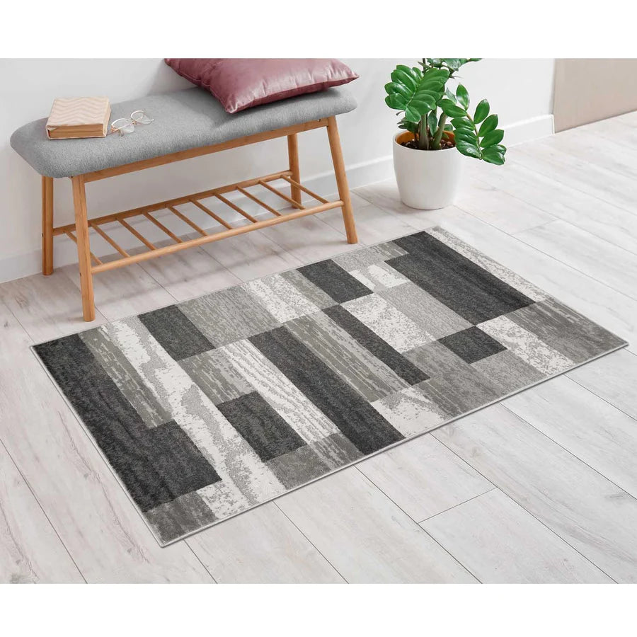Stylish Rockwood Contemporary Geometric Patchwork Area Rug - Non-Slip Indoor Runner for Living Room, Bedroom & Office Decor