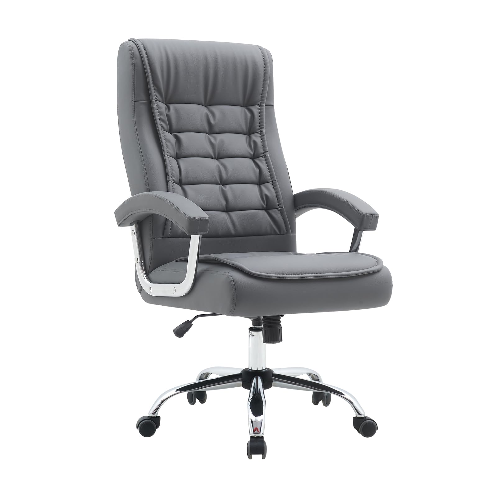 Premium Adjustable High Back Executive Office Chair - Ergonomic Leather Swivel Desk Chair with Padded Armrests & Spring Seat - Supports 350lbs - Home Office Computer Task Chair (Gray) - Perfect for Long Work Hours, Video Conferencing & Remote Work Comfort