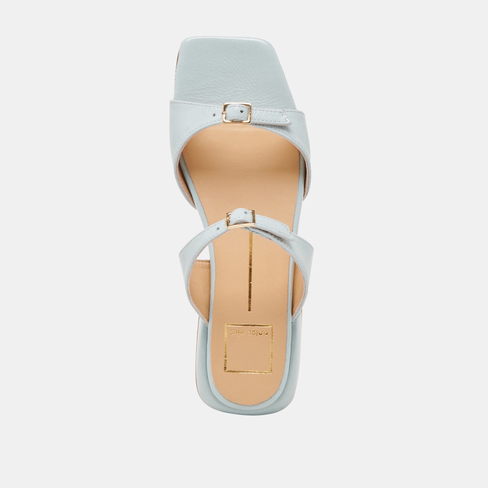 Lavern Sandals for Women - Ice Blue Crinkle Patent Leather Summer Sandals - Comfortable Casual & Beach Footwear for Outdoor Activities