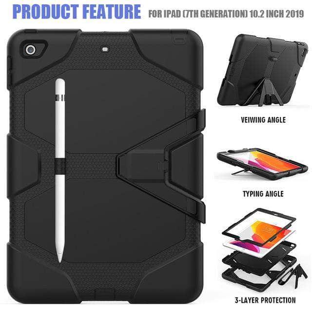 Military-Grade Shockproof Rugged Case for iPad 10.2 (7th/8th Gen 2019/2020 Models A2200/A2198/A2197) - Heavy Duty Silicone Protective Cover for Work, Travel & Outdoor Use
