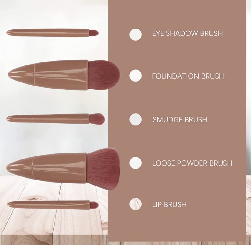 Bajajbeauty 5-Piece Professional Makeup Brush Set with Travel Case & Built-in Mirror - Portable Cosmetic Brushes for Eyeshadow, Powder, Foundation, Blush - Perfect for Travel, Home Makeup & Professional Use