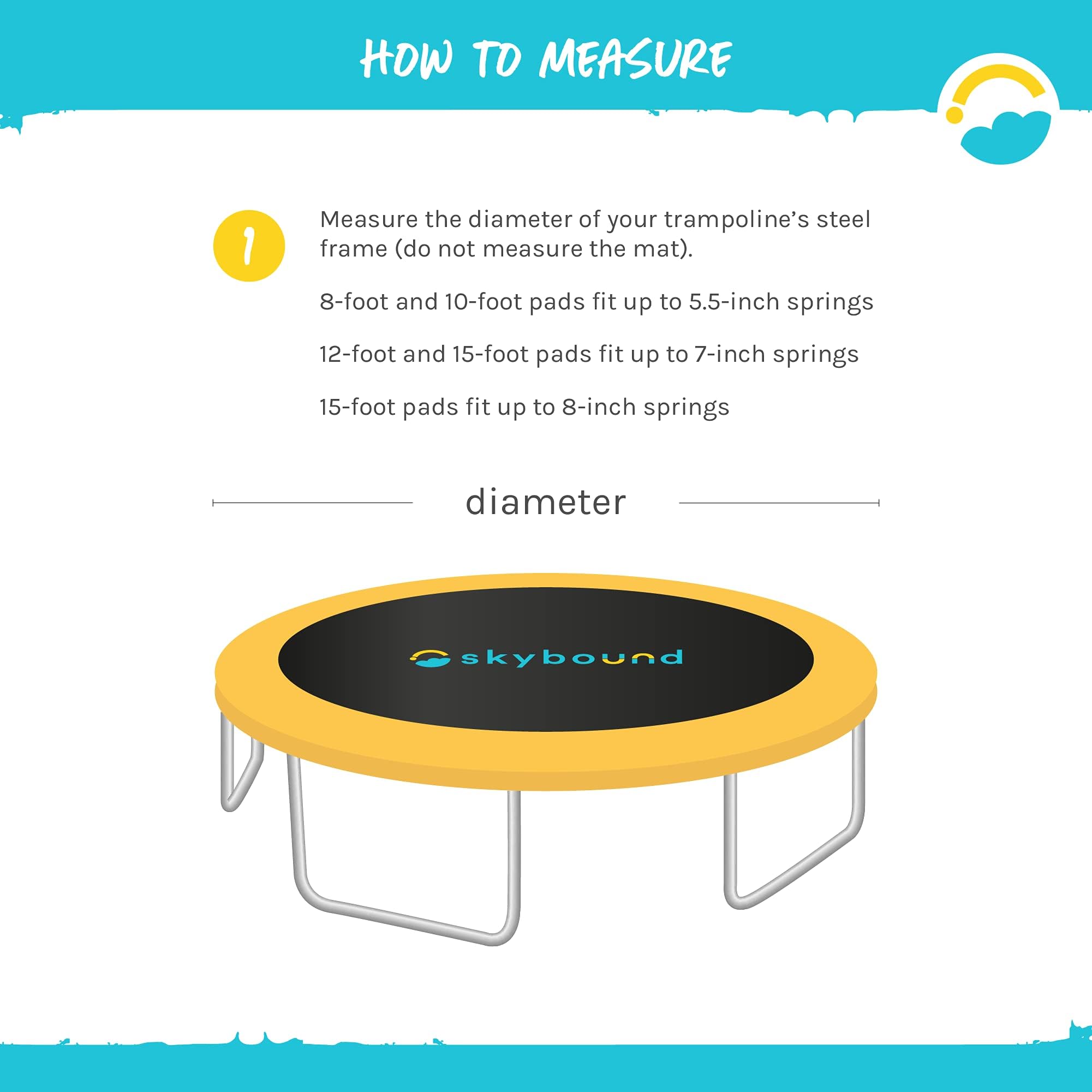 SkyBound Universal Replacement Trampoline Safety Pad - Heavy Duty 12ft 14ft 15ft Round Trampoline Cover - No Pole Holes - UV Resistant (Multiple Colors) - Perfect for Backyard, Park & Outdoor Family Fun