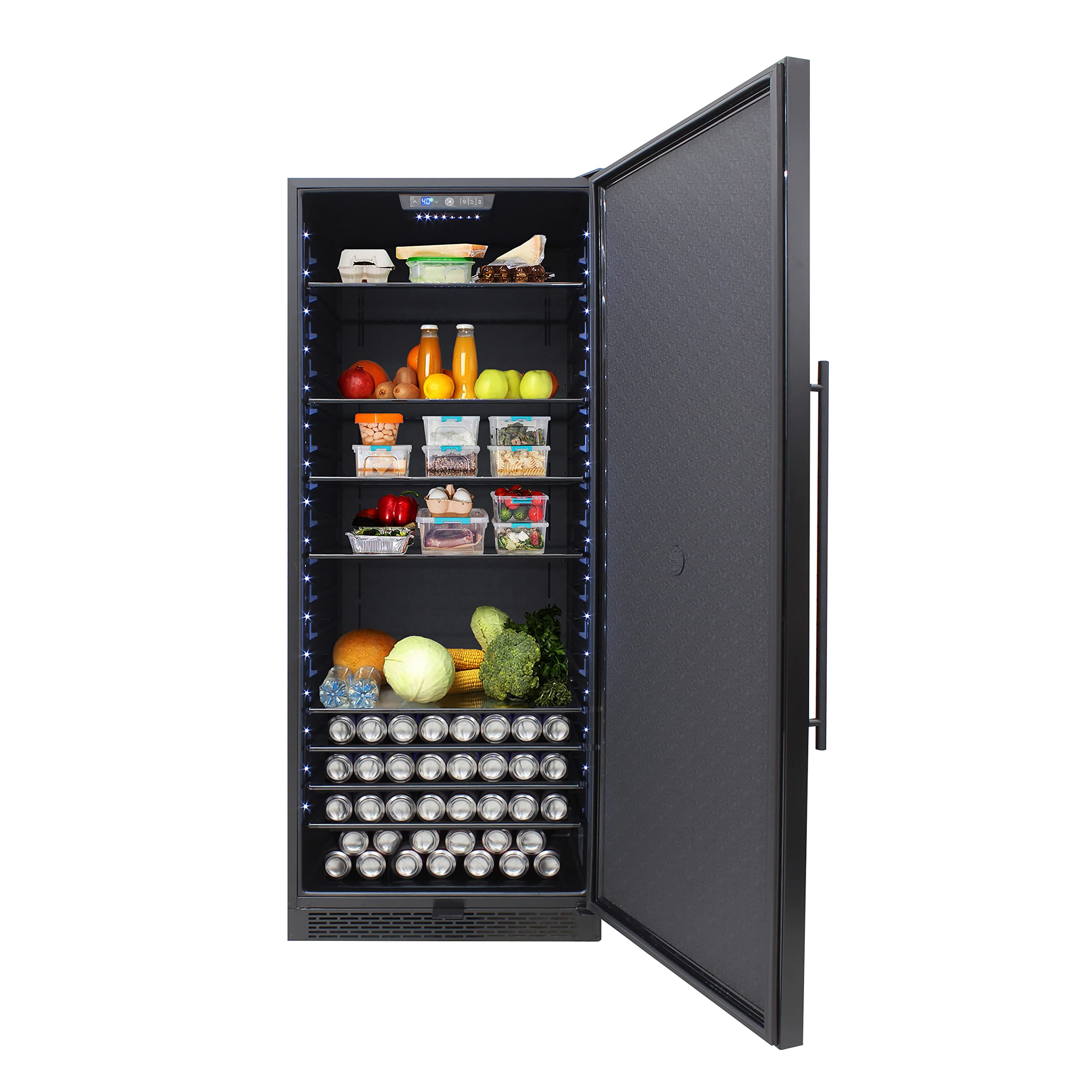 BRAMA 21 Cu. Ft. Compact Refrigerator - Black Energy Efficient Apartment Size Fridge with Adjustable Glass Shelves & Blue LED Lighting - Perfect for Small Kitchen, Dorm, Office, Garage or RV - Single Zone Cooling, 29.5 Inch Wide Space Saving Design