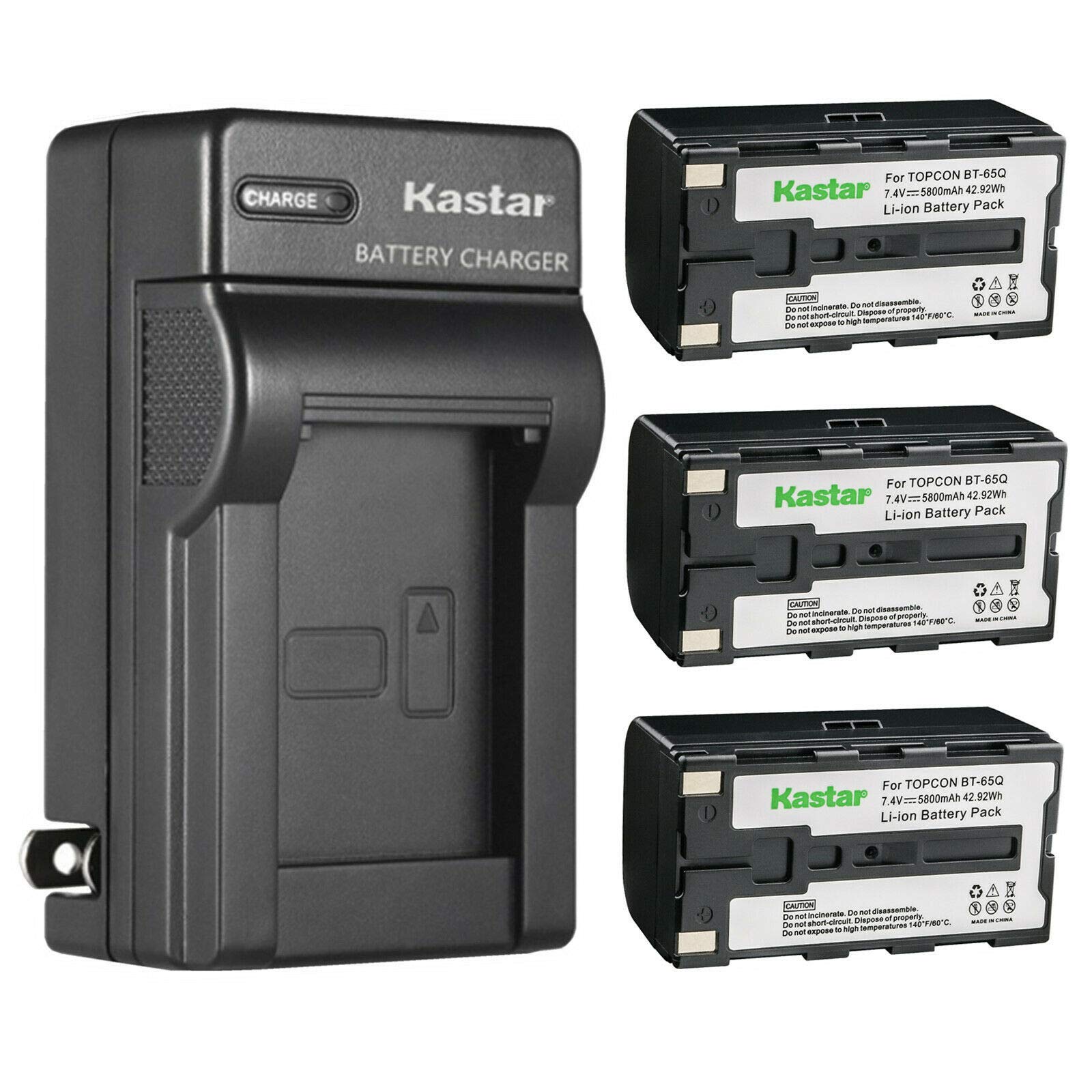 Kastar 3-Pack Replacement Battery & AC Wall Charger for Topcon BT-61Q/62Q/65Q/66Q GMS-2 Survey Equipment - Compatible with FC-200/2200/2500 GPT-7000i GTS-750/751 GPT-7500 Total Stations - Perfect for Field Surveying & Construction Site Use