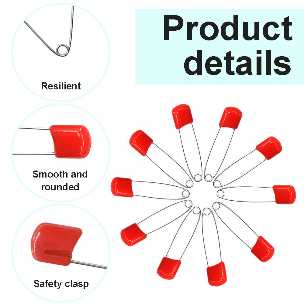 50 Pcs Safety Diaper Pins with Plastic Head & Lock - for Baby Cloth Diapers & Blankets