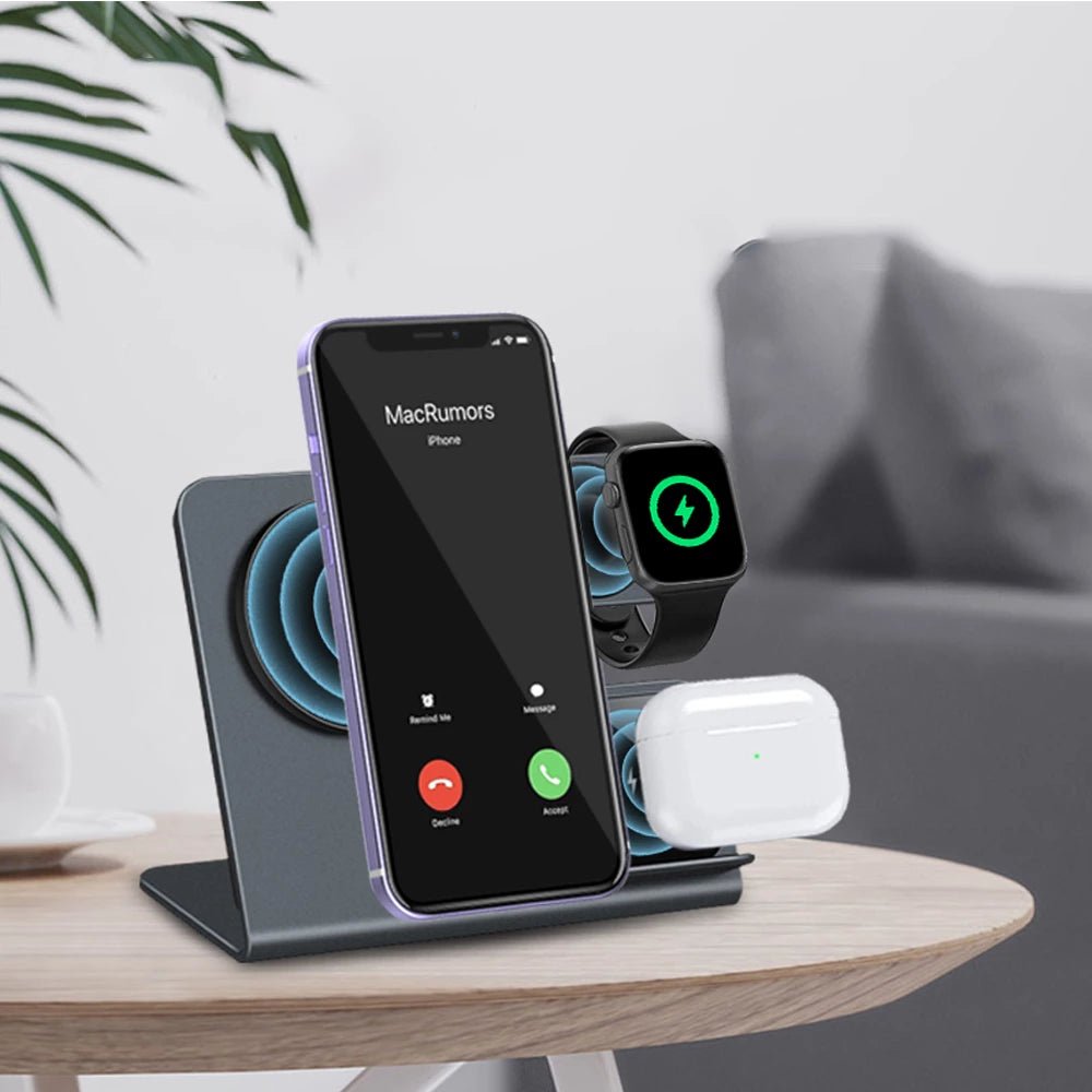 MagStorm 3-in-1 Magnetic Wireless Charger for iPhone 14/13/12, Apple Watch & AirPods - Fast Charging Stand for Home, Office & Travel