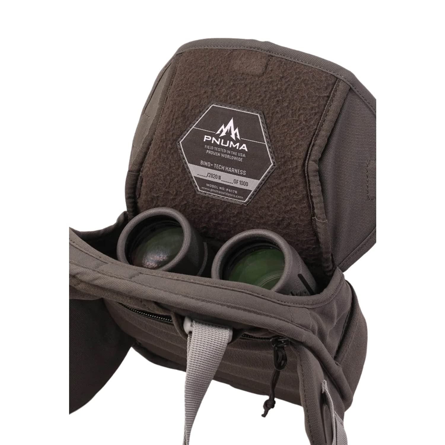 Pnuma Outdoors Bino+ Waterproof & Durable Binocular Harness - Adjustable Soft-Lined Tech Carrier for Hunting, Hiking & Outdoor Adventures (Fits Optics, Cameras & Electronics)