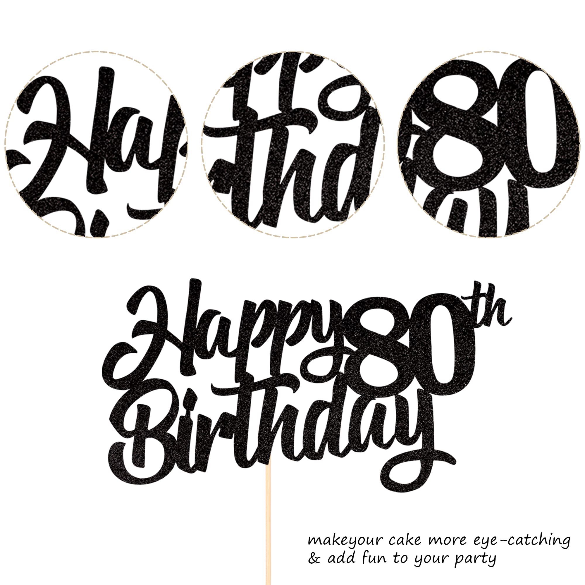 1 Pack Glitter 80th Birthday Cake Topper - Cheers to 80 Years Cake Decorations for 80th Birthday Party Supplies (Black) | Perfect for Milestone Celebrations, Retirement Parties & Golden Anniversary Decor