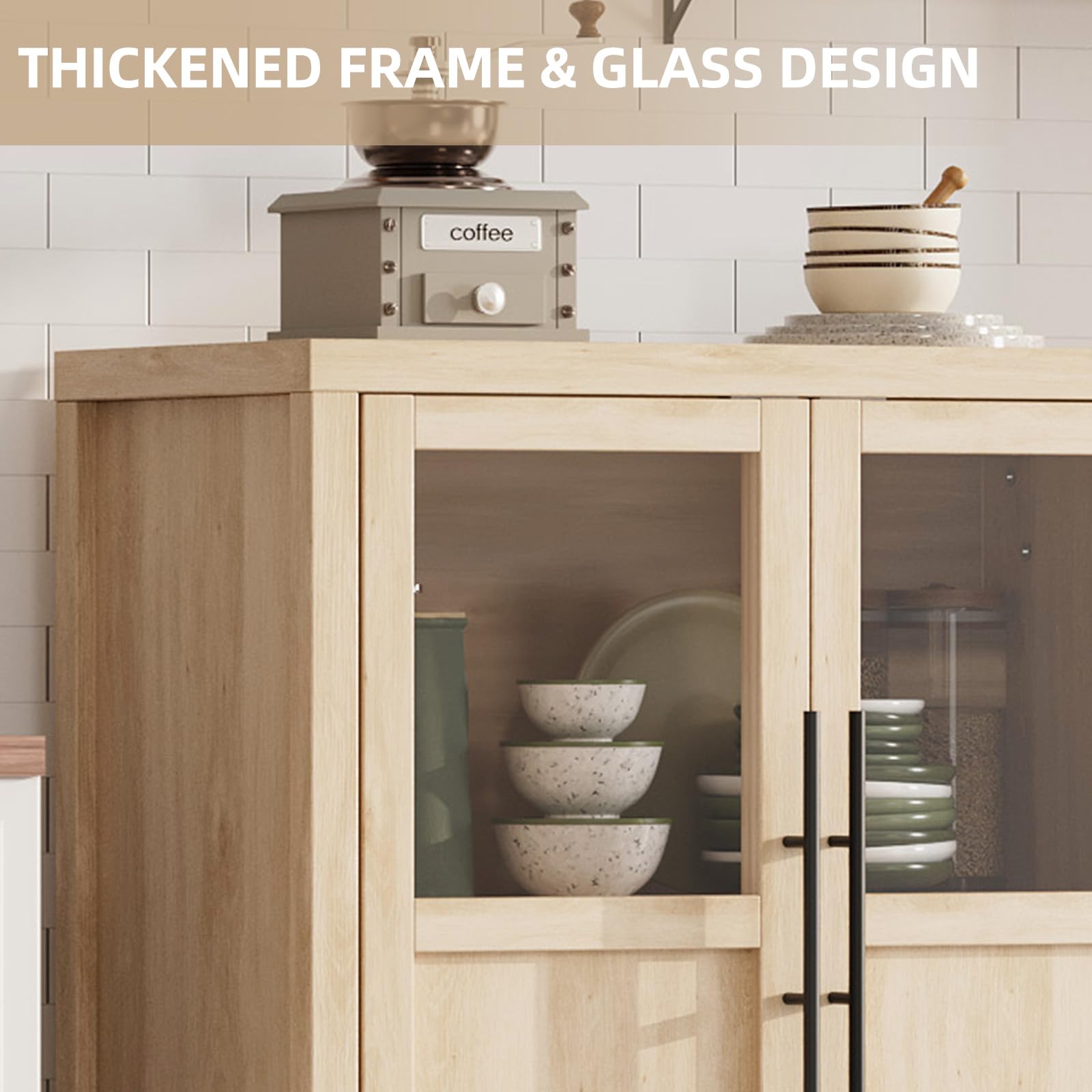 Modern Farmhouse Sideboard Buffet Cabinet with Glass Doors - 29