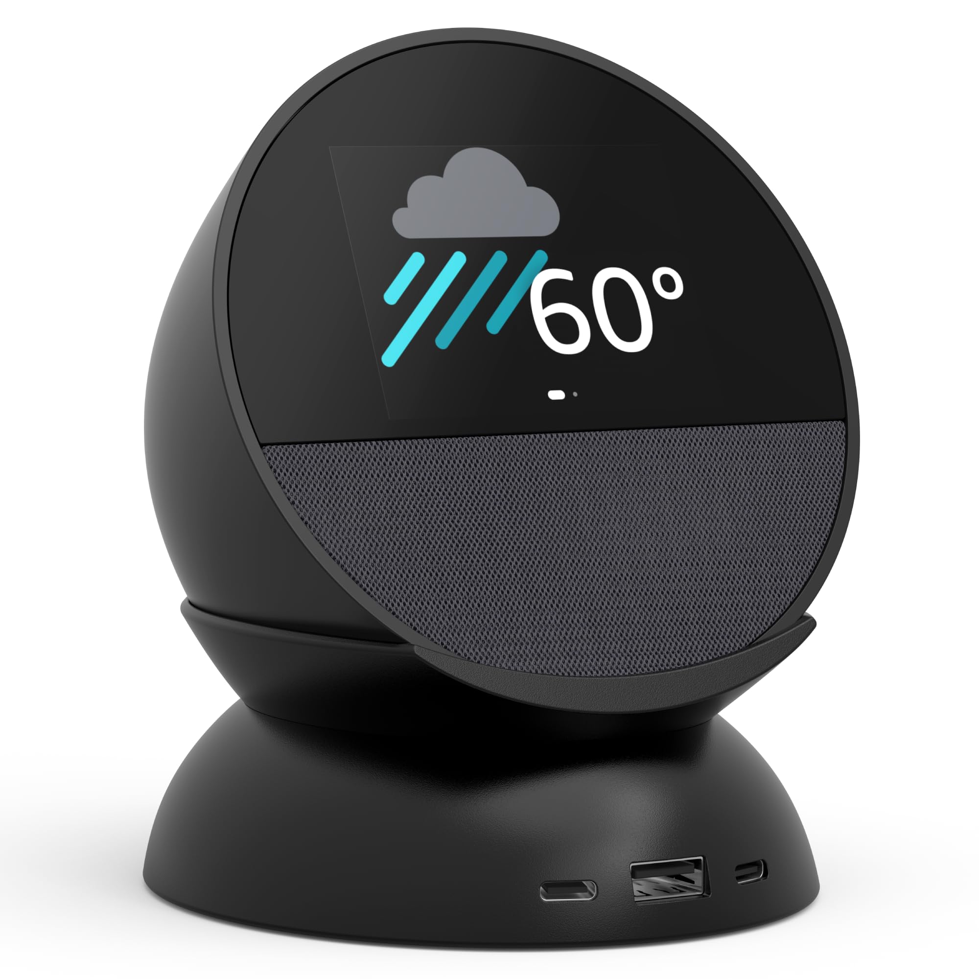 Echo Spot Smart Alarm Clock with Alexa (2024 Model) - Black | Includes Made for Amazon Stand with Dual USB-C & USB-A Charging Ports | Perfect for Bedroom, Office & Smart Home Control