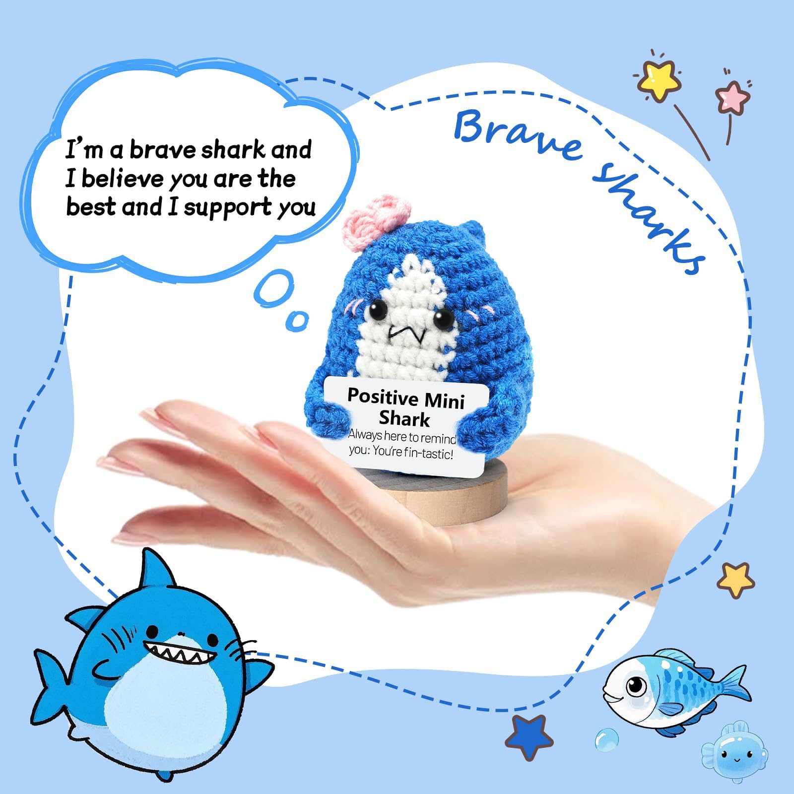 Cute Crochet Shark Plush Toy - Unique Animal Gift for Shark Lovers, Inspirational Birthday Present for Women & Men - Perfect Desk Decor for Office or Home