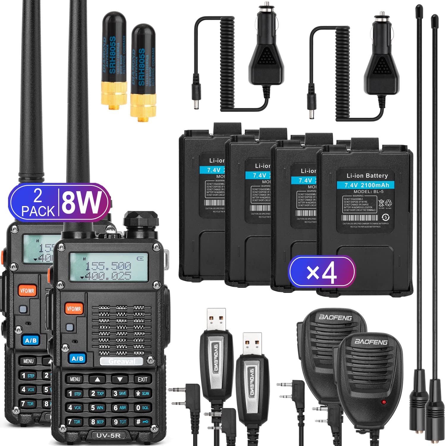 UV-5R Dual Band UHF VHF Ham Radio Walkie Talkie (2 Pack) - Long Range Two Way Radio with Rechargeable Li-ion Battery, Earpiece & Programming Cable - Perfect for Outdoor Adventures, Emergency Communication & Security Teams
