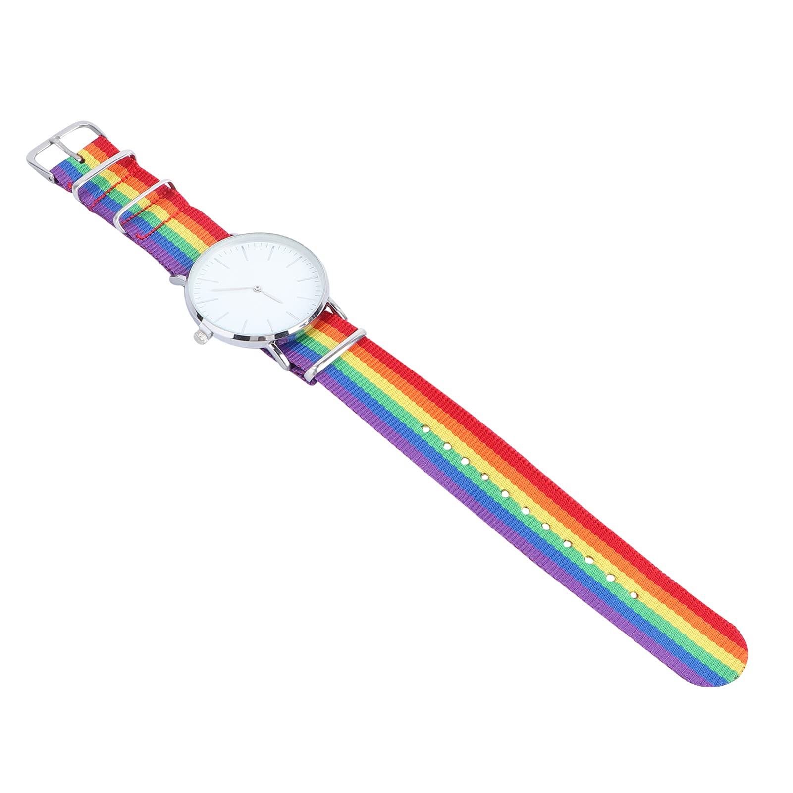 Stylish Women's Rainbow Nylon Band Quartz Wristwatch - Fashionable Waterproof Watch for Everyday Wear, Office & Outdoor Activities