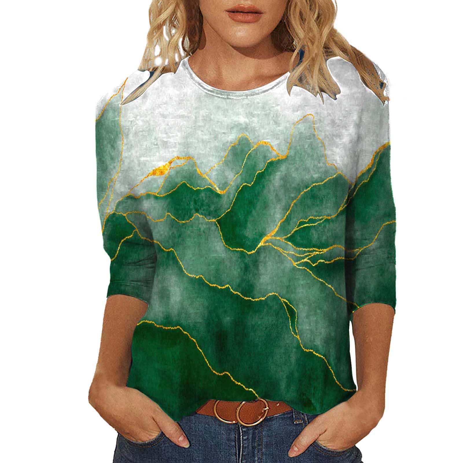 Women's 3/4 Sleeve Round Neck Loose Casual Blouse Floral Print T-Shirt - Trendy Fall Fashion 2024 | Perfect for Office Wear, Weekend Outings & Autumn Layering