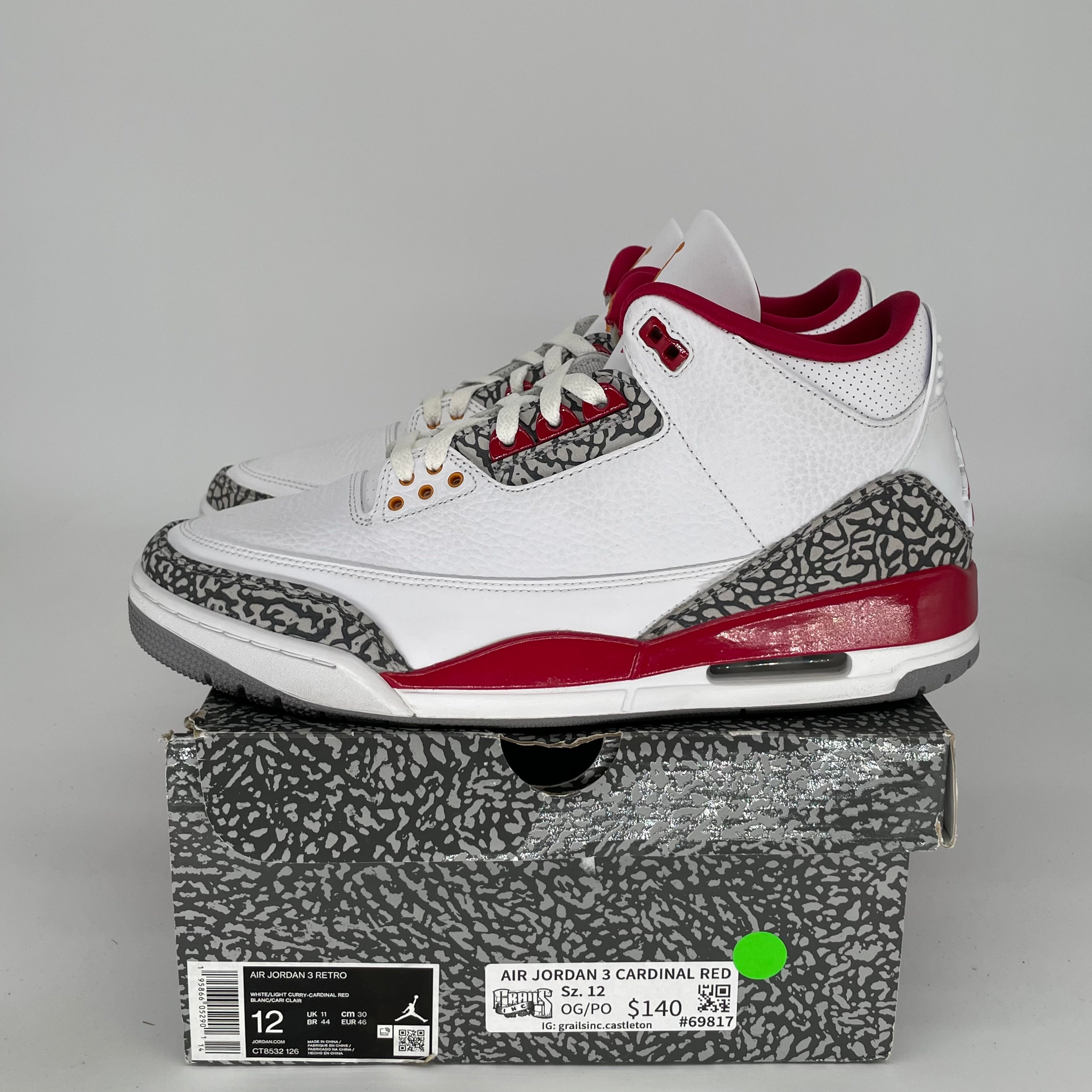 AIR JORDAN 3 Cardinal Red Retro Basketball Shoes Men's Size 12 (CT8532-126) - Perfect for Streetwear & Sneaker Collection