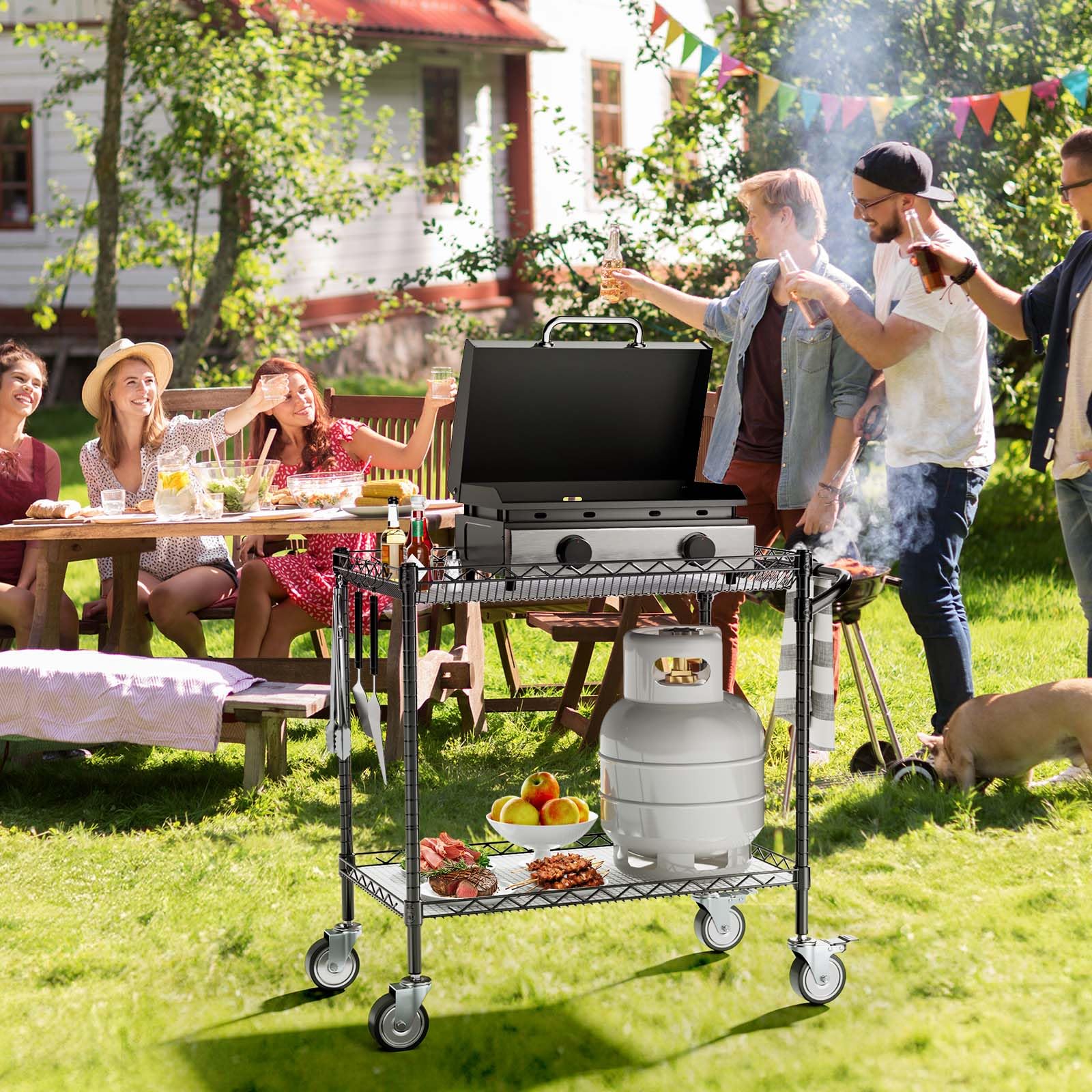 Leteuke Heavy Duty Utility Cart with Wheels - 900LBS Capacity Rolling Work Cart with Handle for Outdoor Cooking, Perfect for Blackstone Griddle, Ninja Grill, Pizza Oven, BBQ & Kitchen Use - Ideal for Patio, Backyard, Camping & Commercial Kitchens (Black)