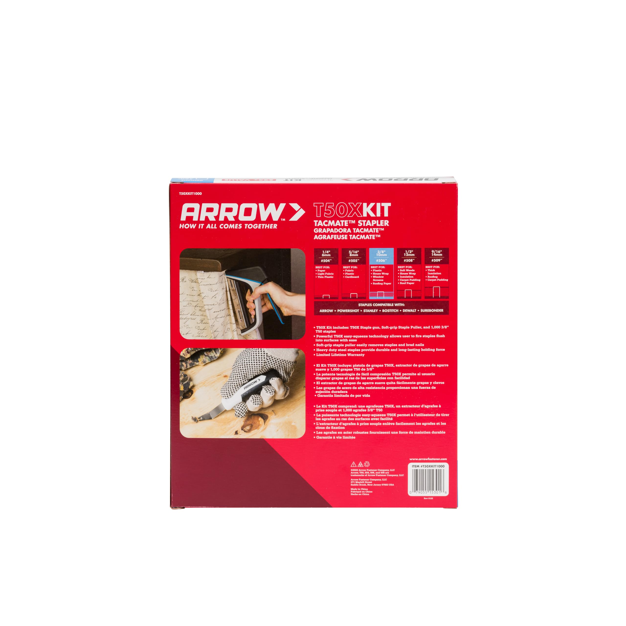 Arrow T50XKIT1000 Heavy Duty Staple Gun Kit with 1,000 Staples & Staple Puller - Professional Staple Gun for Upholstery, Carpentry, DIY Projects - Perfect for Furniture Repair, Home Improvement, and Crafting