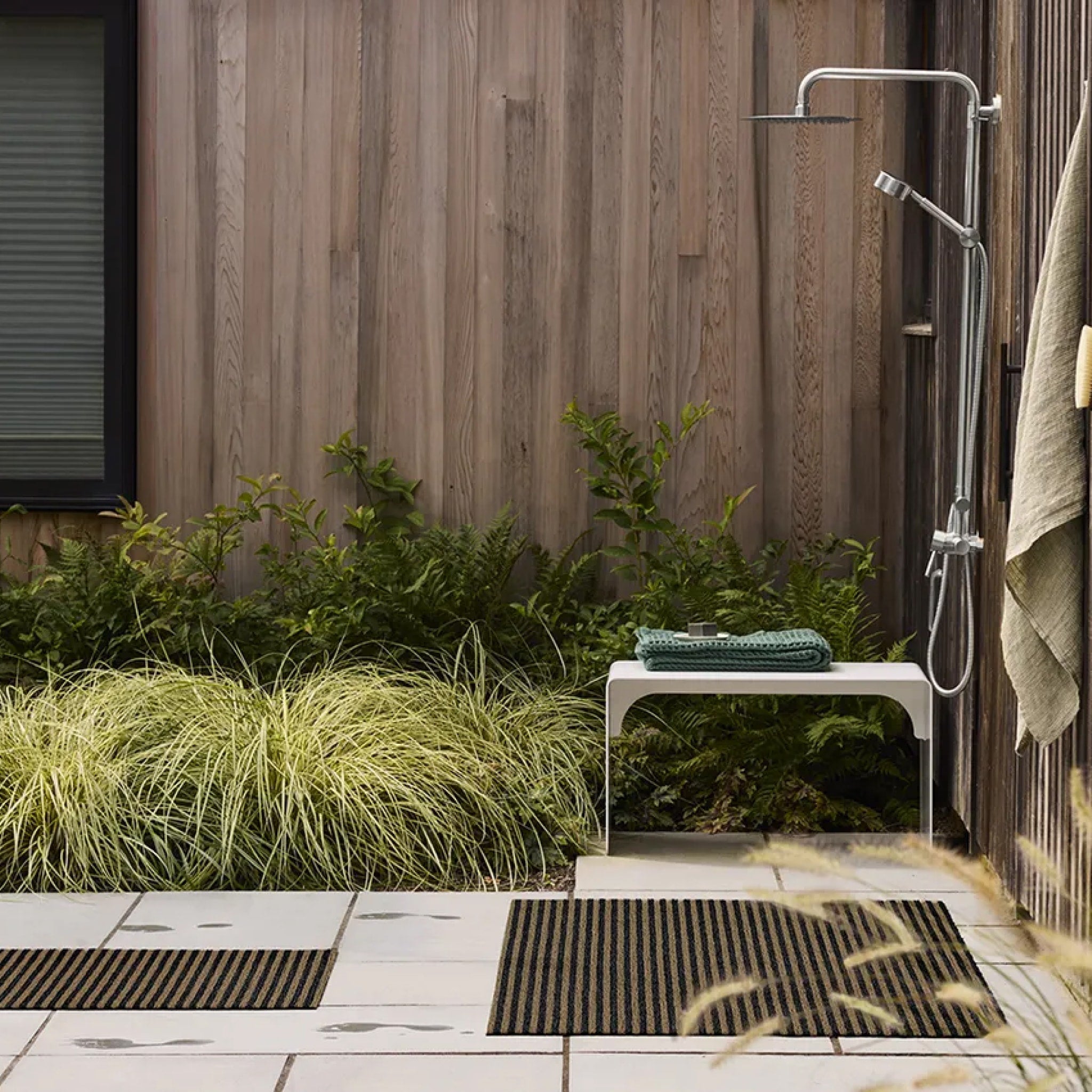 Chilewich Shag In Out Utility Door Mat - Water Absorbent, Non-Slip Indoor/Outdoor Rug - Breton Stripe Coast Design - 24x36 Inches (61x91cm) - Perfect for Entryway, Patio, Deck & Mudroom Use