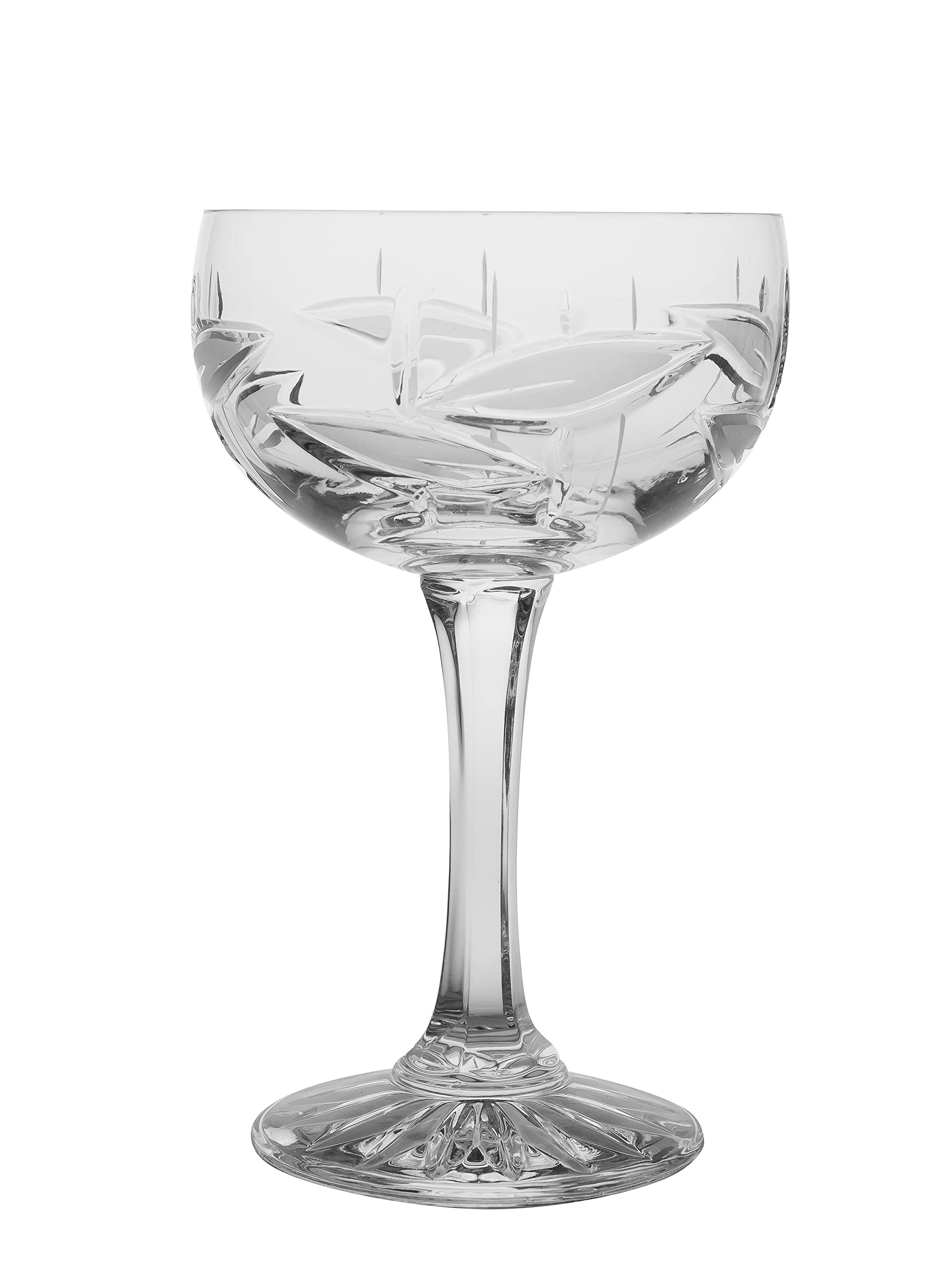 Barski Champagne Glasses Set of 6 - Elegant Flute, Saucer & Belle Coupe Crystal Glasses - 6oz Hand-Cut Frosted Leaf Design - Made in Europe - Perfect for Weddings, Parties & Romantic Dinners