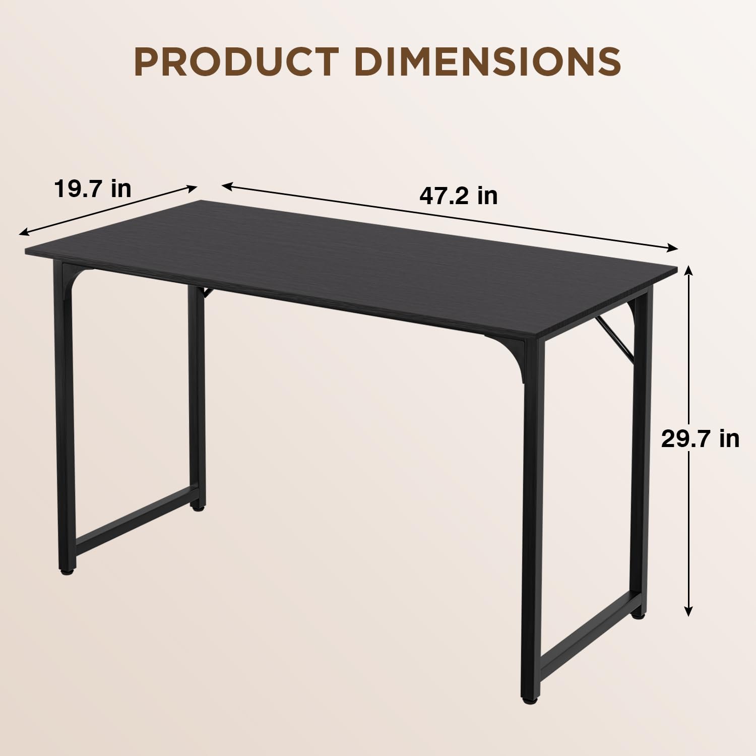 47 Inch Computer Gaming Desk - Modern Simple Style Wood & Metal Workstation for Home Office, Writing, Art & PC Use - Black (PayLessHere) | Perfect for Small Spaces, Online Classes & Remote Work