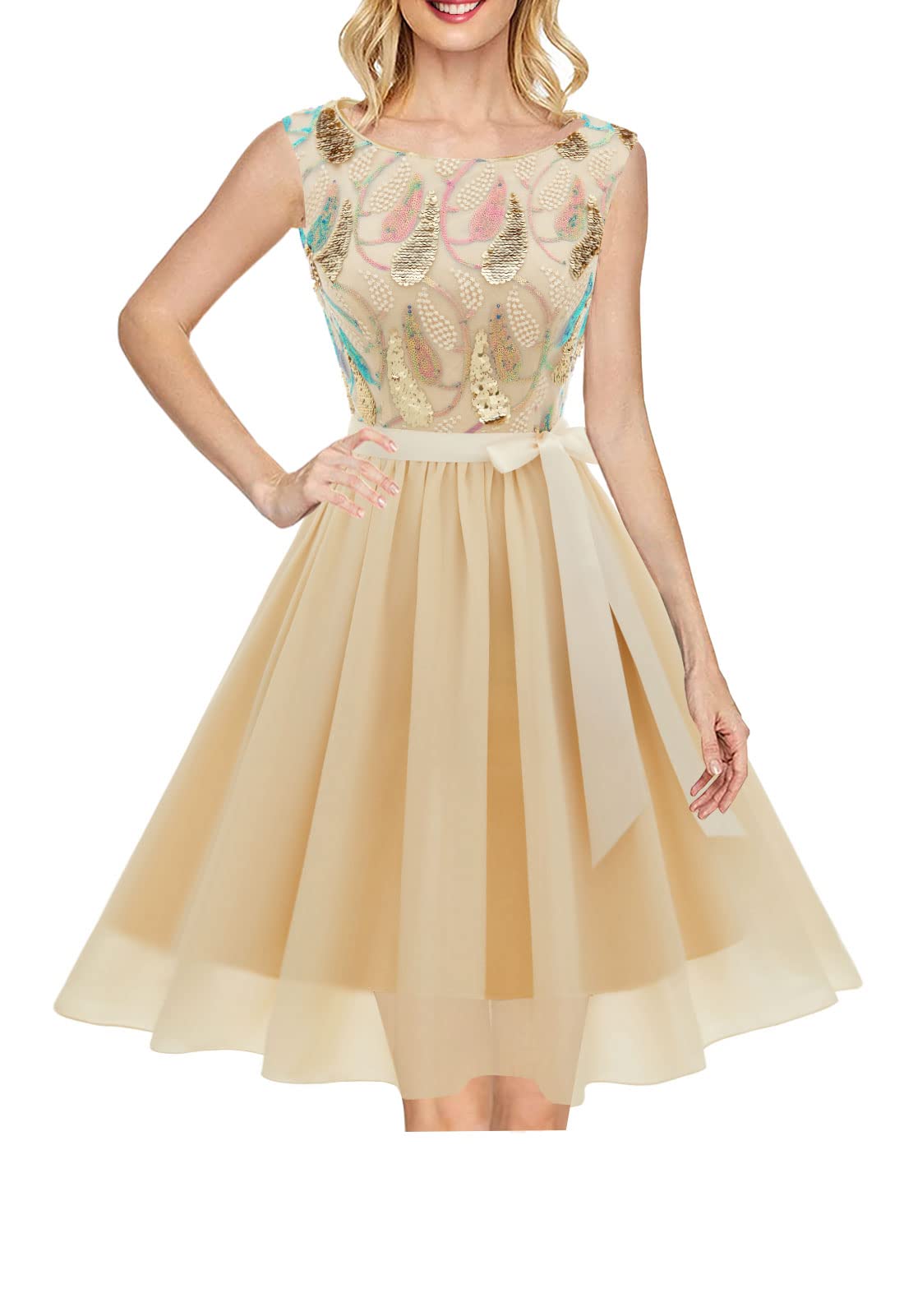 Elegant Women's Boatneck Sleeveless Cocktail Dress for Prom, Wedding Guest & Bridesmaid | Flattering A-Line Silhouette | Perfect for Evening Parties, Formal Events & Special Occasions
