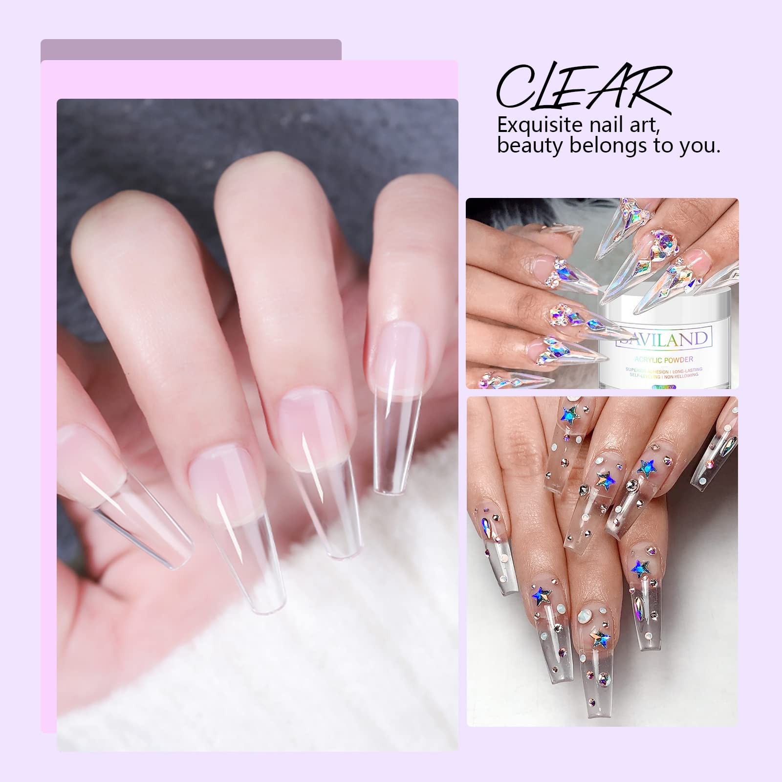 Saviland Clear Acrylic Powder 30g - Professional Nail Extension Powder for Strong & Durable Acrylic Nails | 3D Nail Art Polymer Powder | No UV Lamp Needed | Perfect for Salon, DIY Manicures & Nail Art Designs