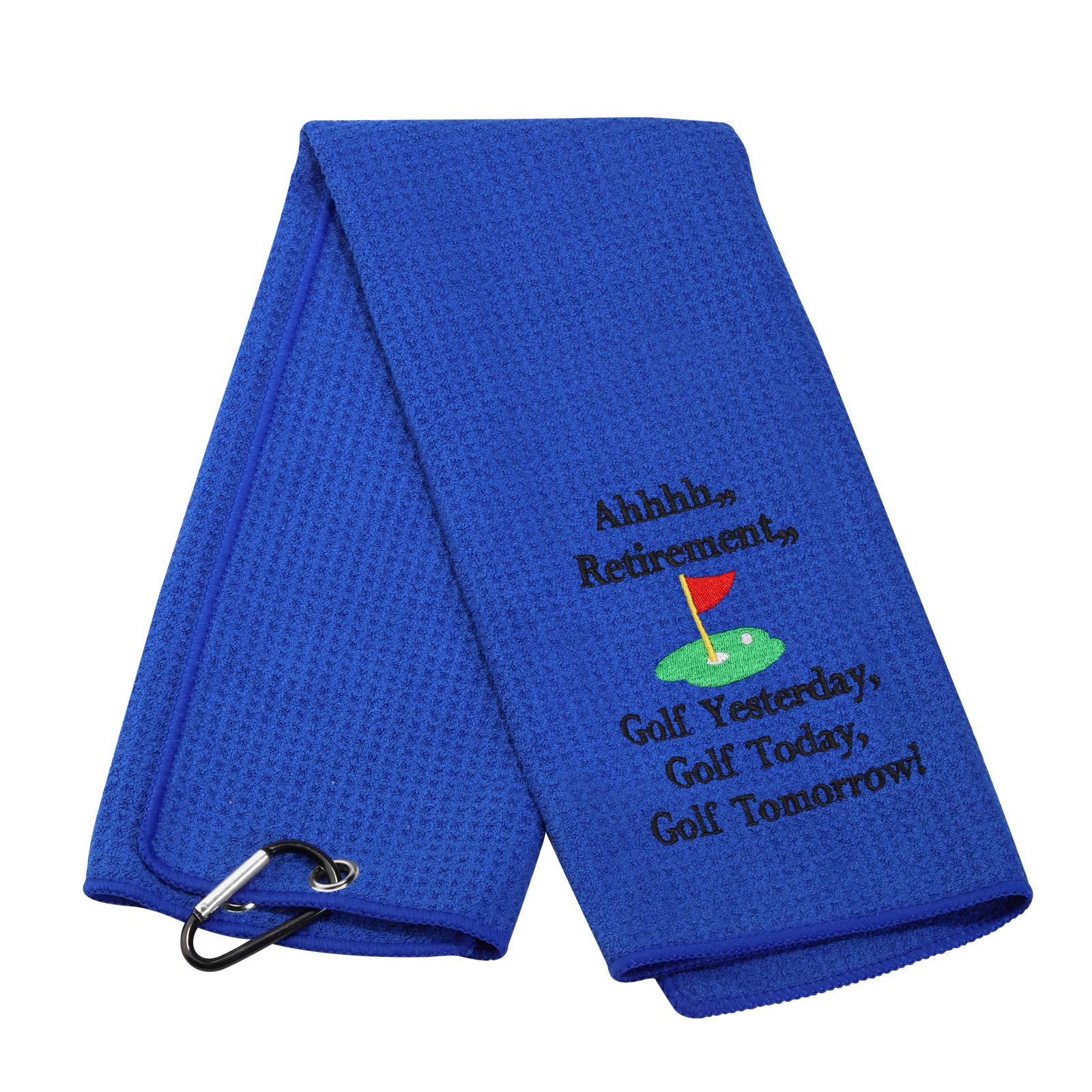 LEVLO Embroidered Golf Towel with Clip - Funny Retirement Gift for Golfers (Ahhhh Retirement) - Perfect for Golf Courses, Retirement Parties & Father's Day Gifts