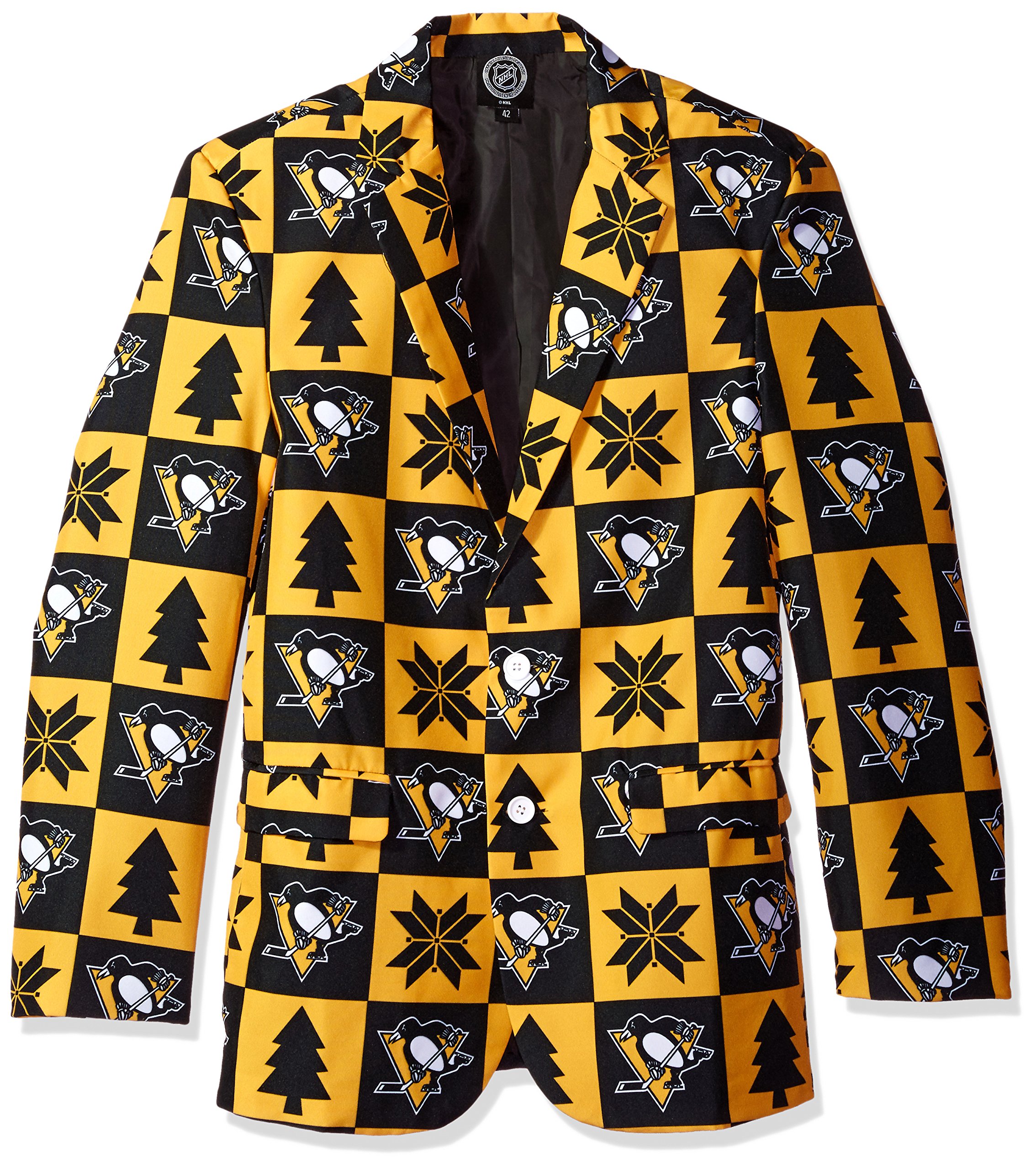 Pittsburgh Penguins Ugly Business Jacket for Men - Size 50 with Team Patches | Officially Licensed NHL Hockey Fan Apparel | Perfect for Game Day, Tailgating & Themed Parties