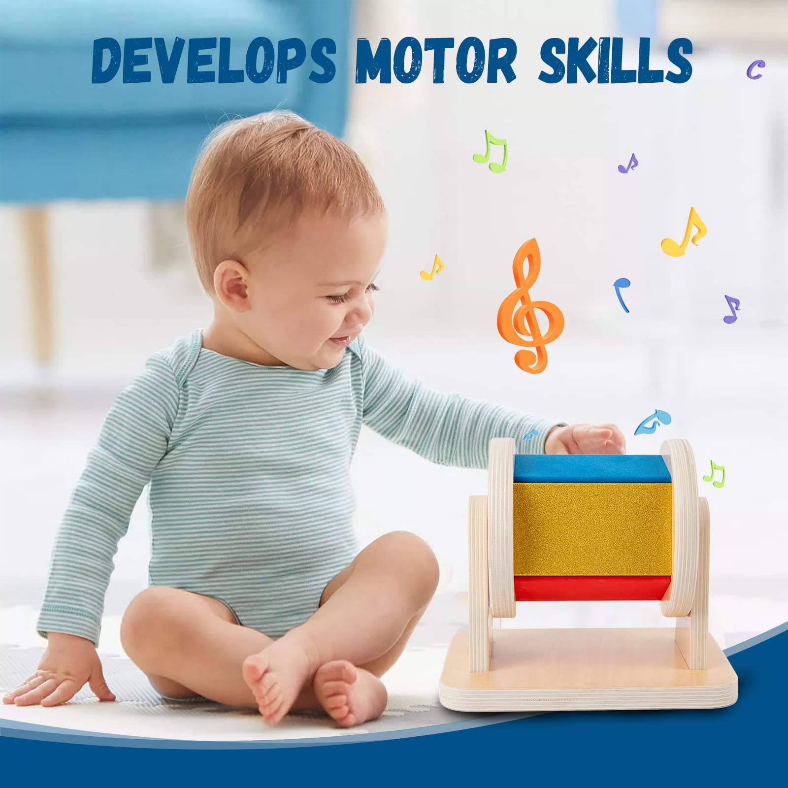 **Adena Montessori Spinning Drum Baby Toys - Wooden Rainbow Spinner for Babies 6-12 Months, Sensory Toddler Toy with Multiple Textures - Perfect Christmas Gift for Boys & Girls - Great for Early Learning & Playtime Fun**