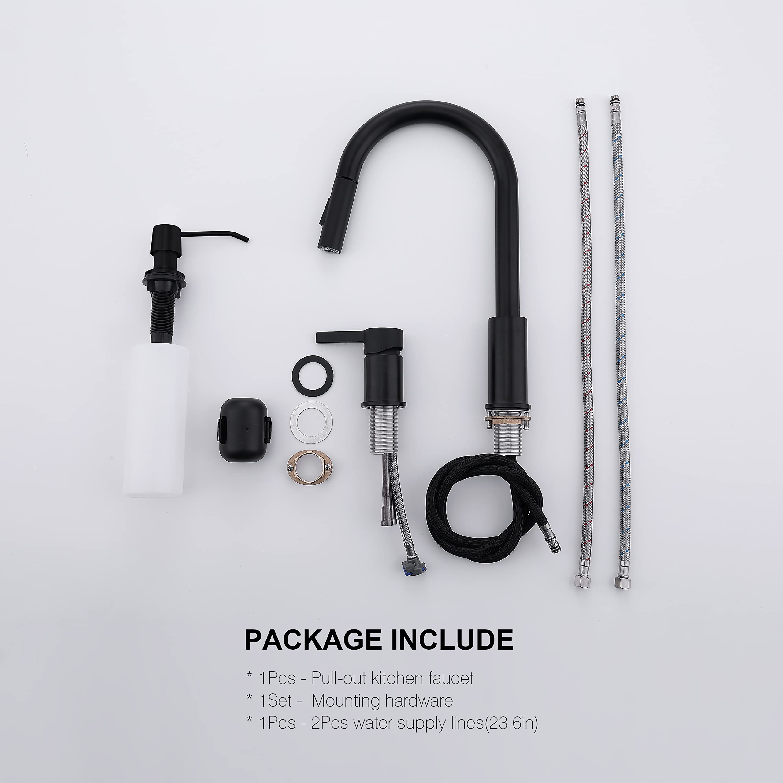 Premium Matte Black 3-Hole Kitchen Faucet with Pull Down Sprayer & Soap Dispenser - Single Handle High Arc Design for Modern Sinks | Perfect for Cooking, Washing Dishes & Food Prep