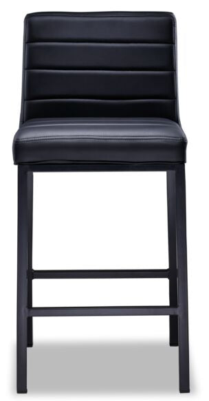 Amos Counter Height Stool - Black PU Leather Bar Stool with Metal Base for Kitchen Island, Breakfast Nook & Home Decor