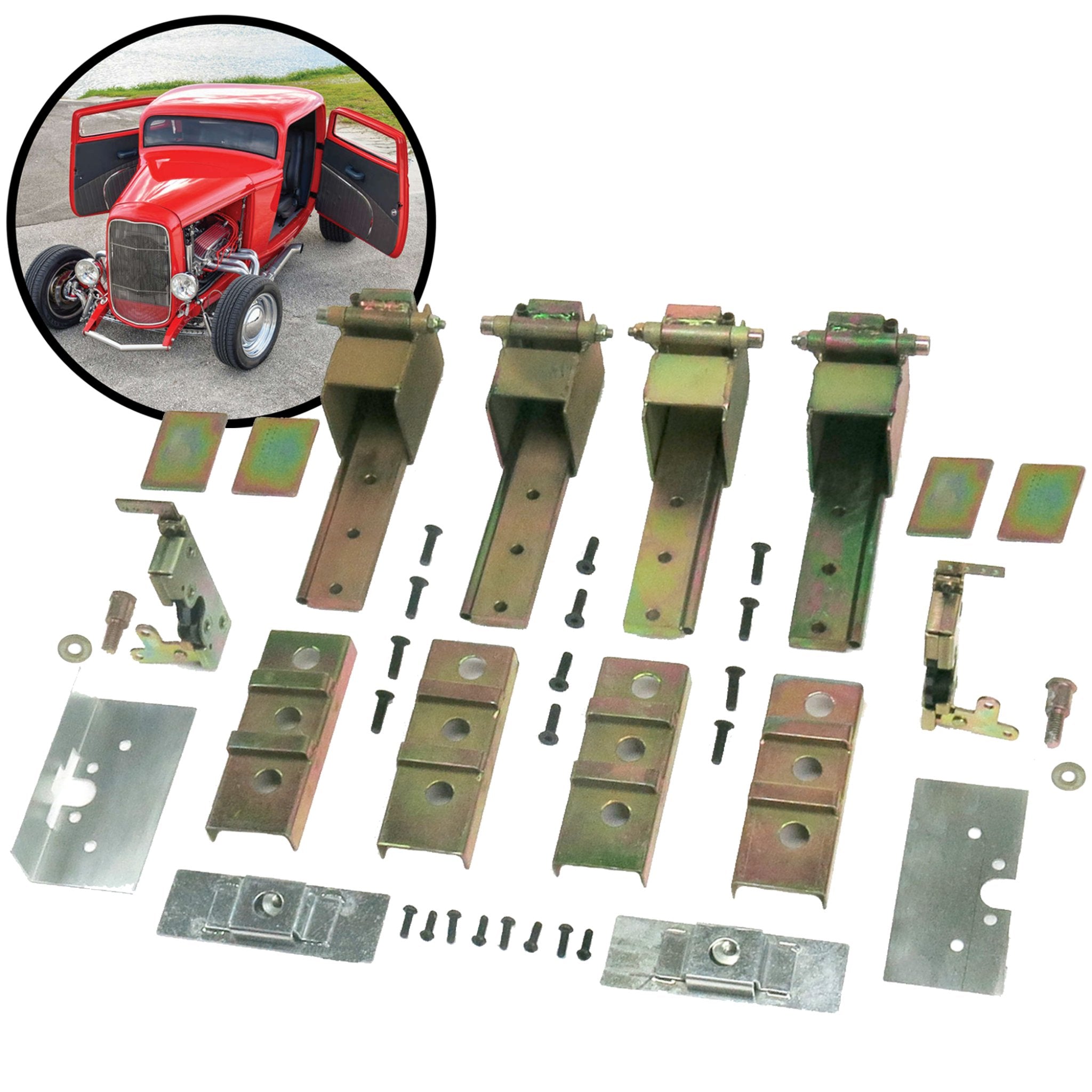 1905 Buick Model C 2-Door Suicide Door Hidden Hinge Kit with Bear Claw Latches & Installation Plates - Heavy Duty Conversion for Classic Car Restoration & Hot Rod Builds