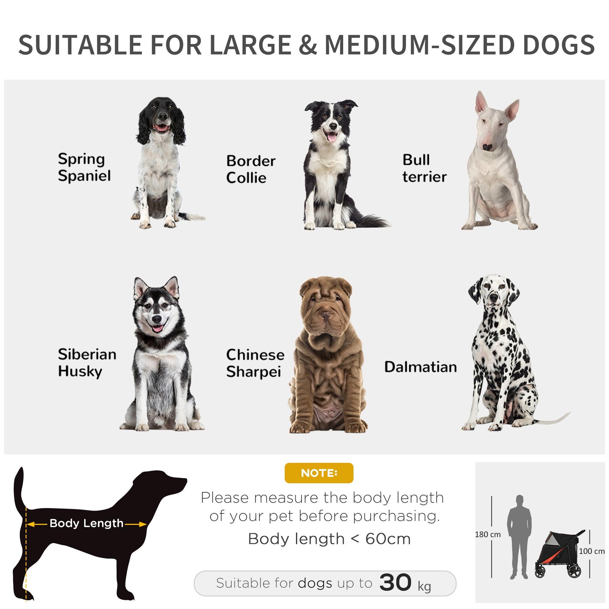 1 Click Foldable Dog Stroller for Medium & Large Dogs - Pet Stroller with Storage Basket, Shock Absorption Wheels, Breathable Mesh Windows & Safety Leash - Ideal for Walking, Shopping & Outdoor Adventures (Black)