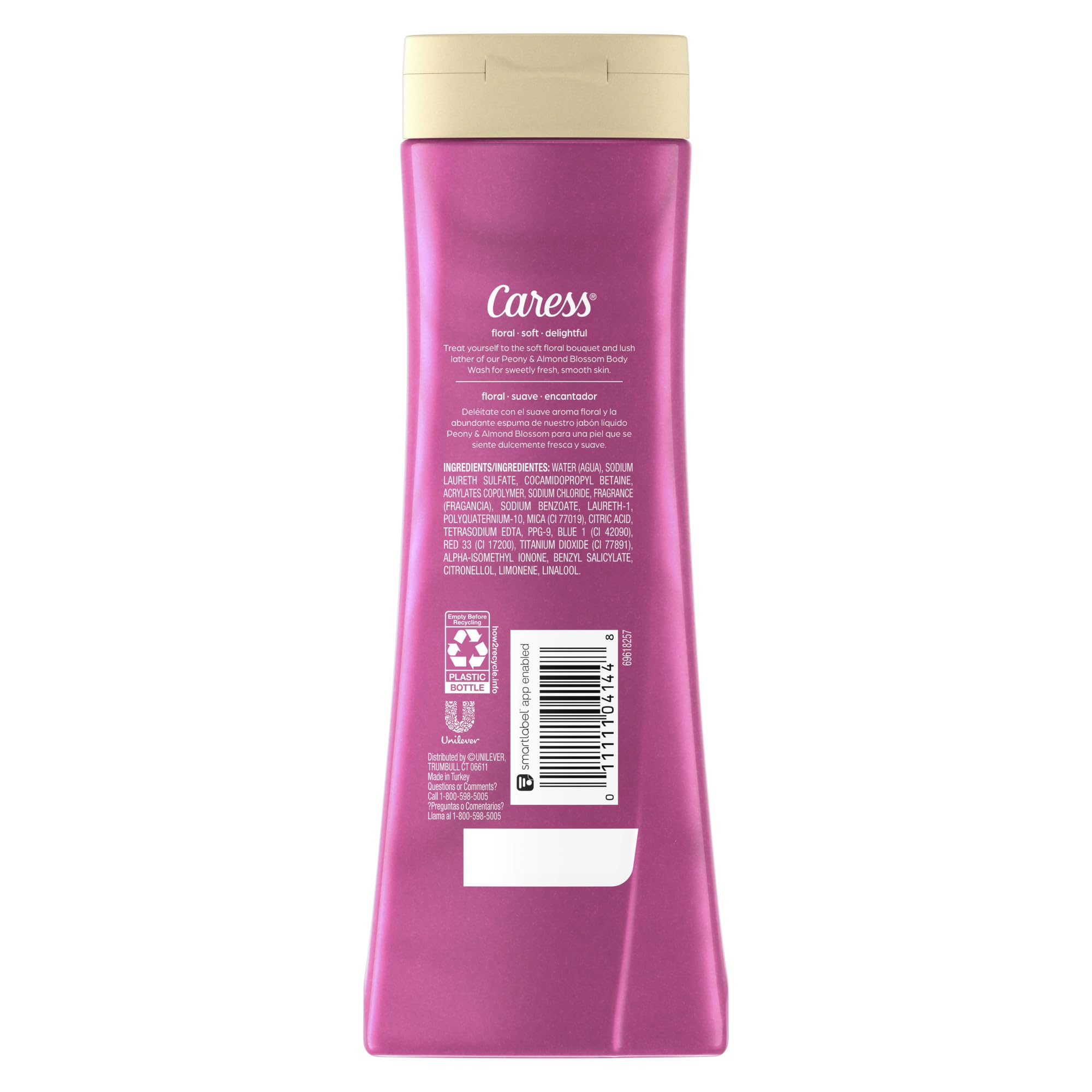 Caress Peony & Almond Blossom Moisturizing Body Wash for Women - 20 fl oz (Pack of 4) | Hydrating Shower Gel for Fresh, Smooth Skin | Perfect for Relaxing Baths & Daily Self-Care Routines